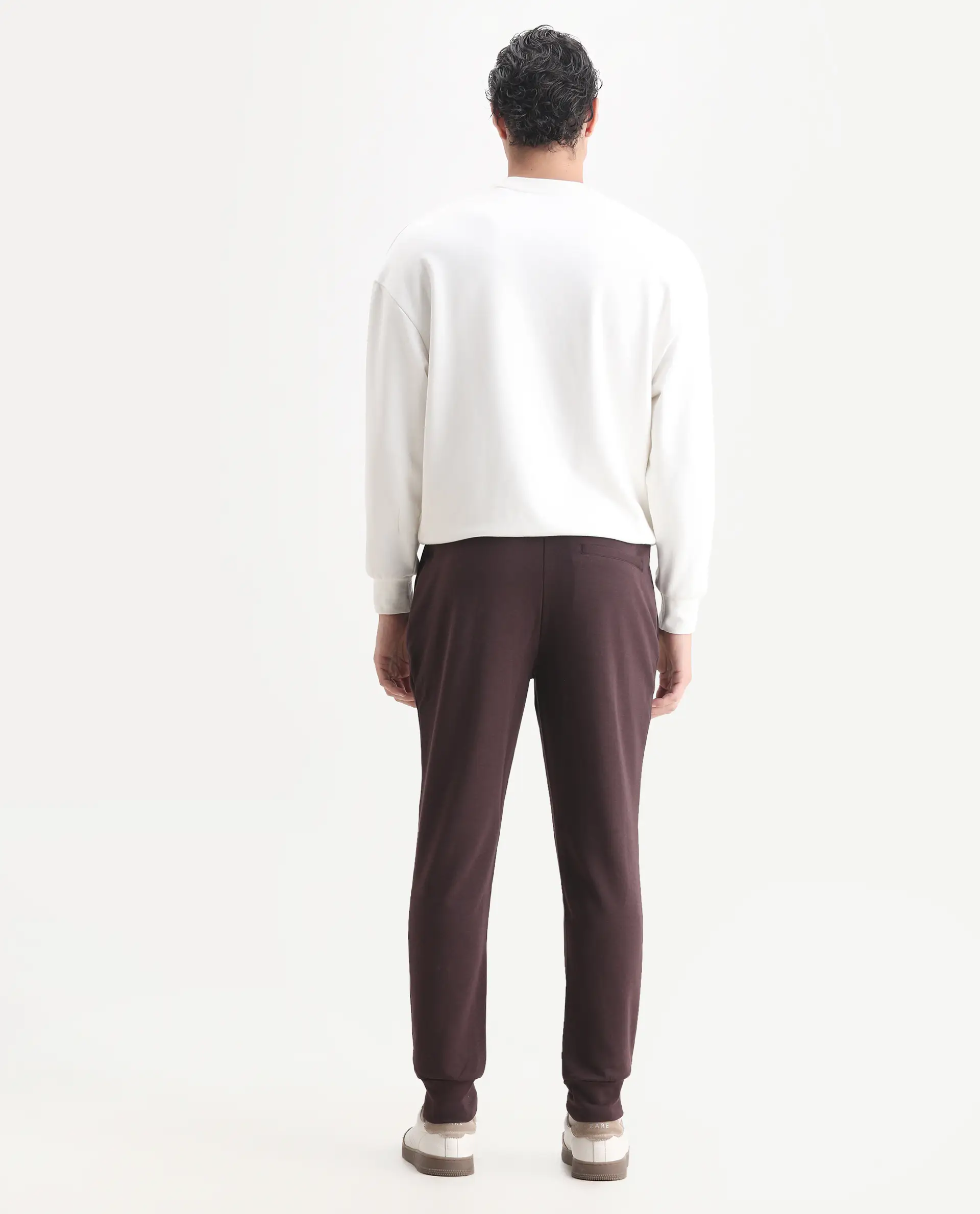 Rare Rabbit Men's Elo Maroon Cotton Plain Regular Fit Joggers - Image 9