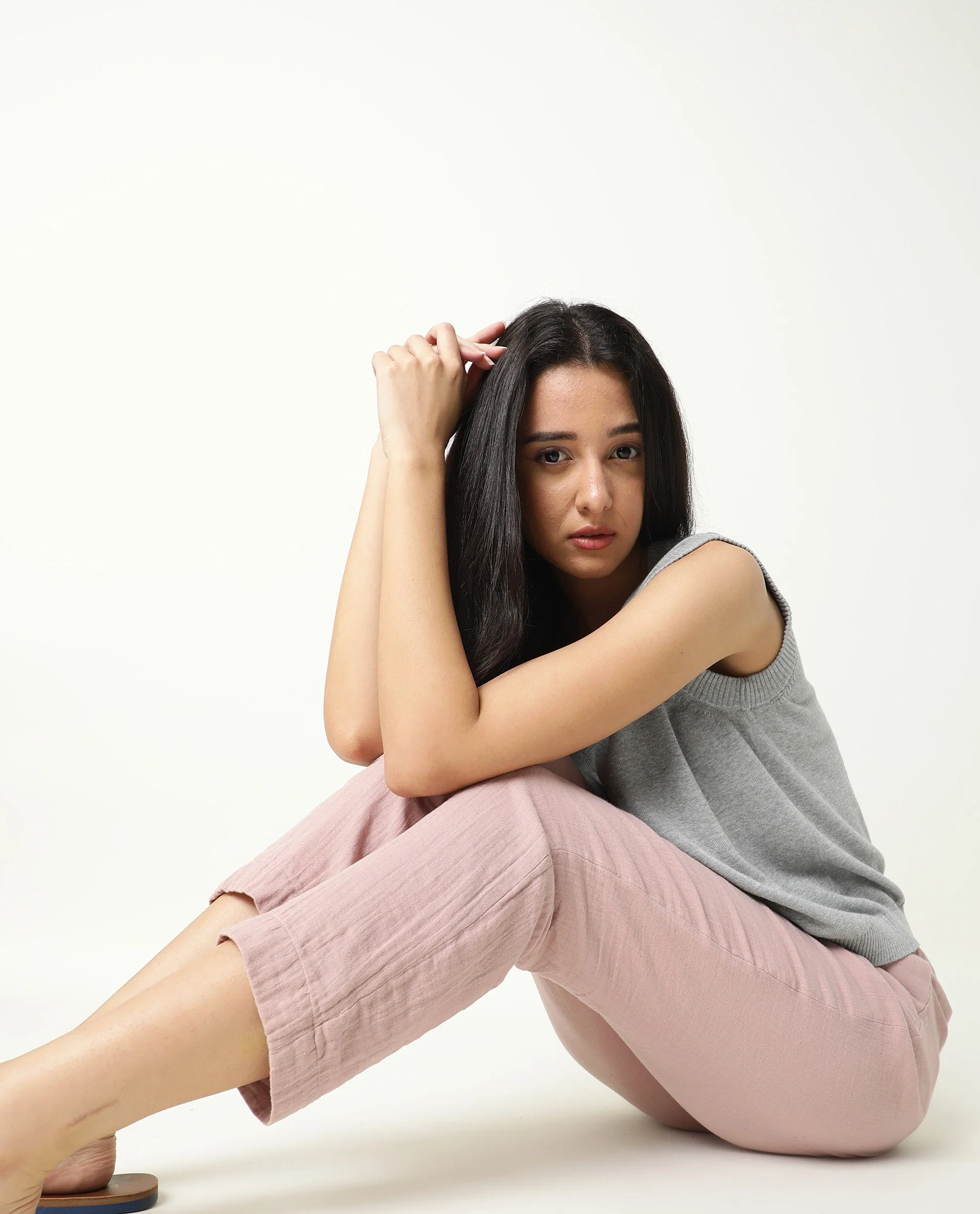 Rareism Women's Elo Pink Cotton Plain Ankle Length Regular Fit Trouser