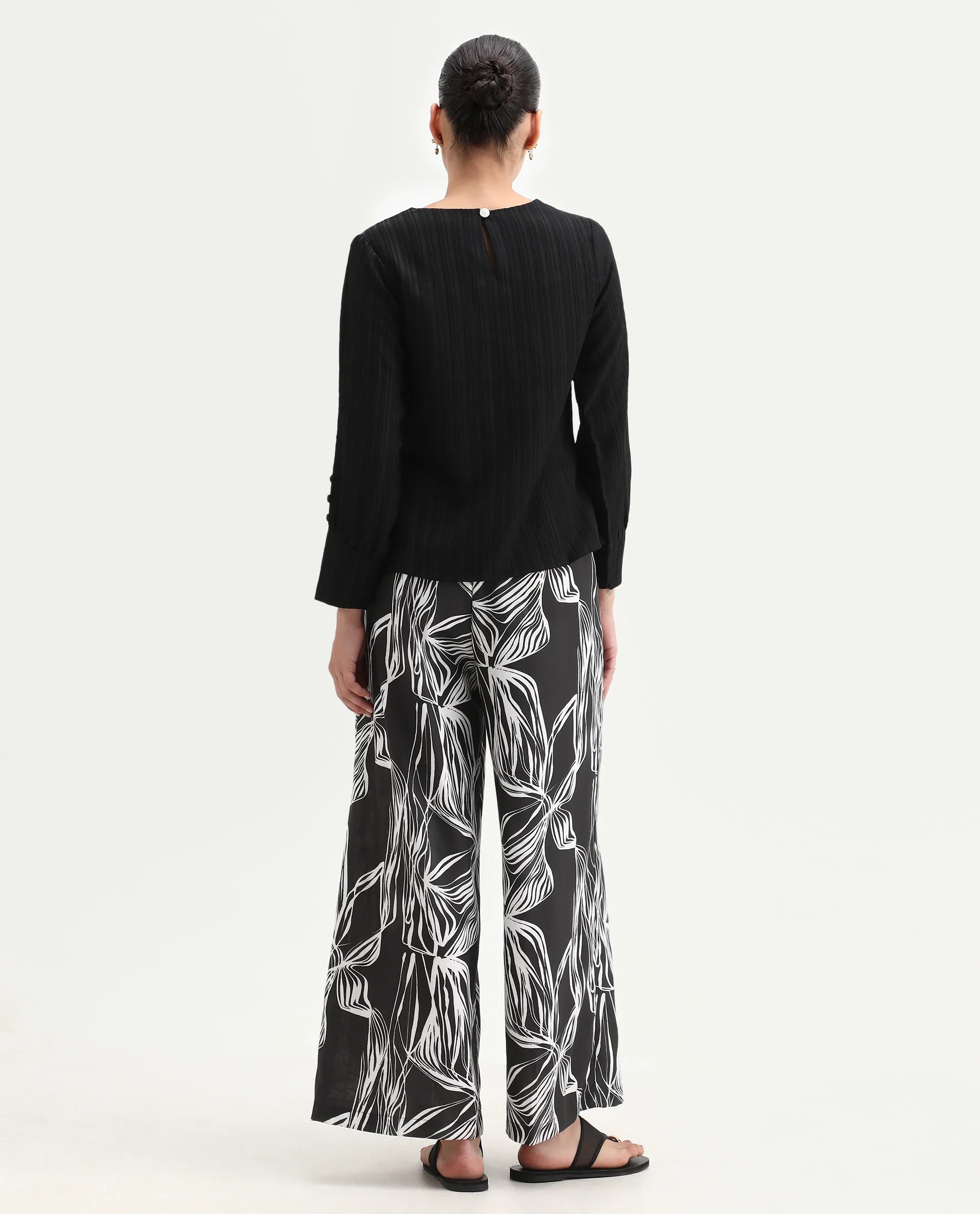 Rareism Women's Eloff-B Black Polyester Zipper Closure Wide Ankle Length Abstract Print Trouser - Image 8