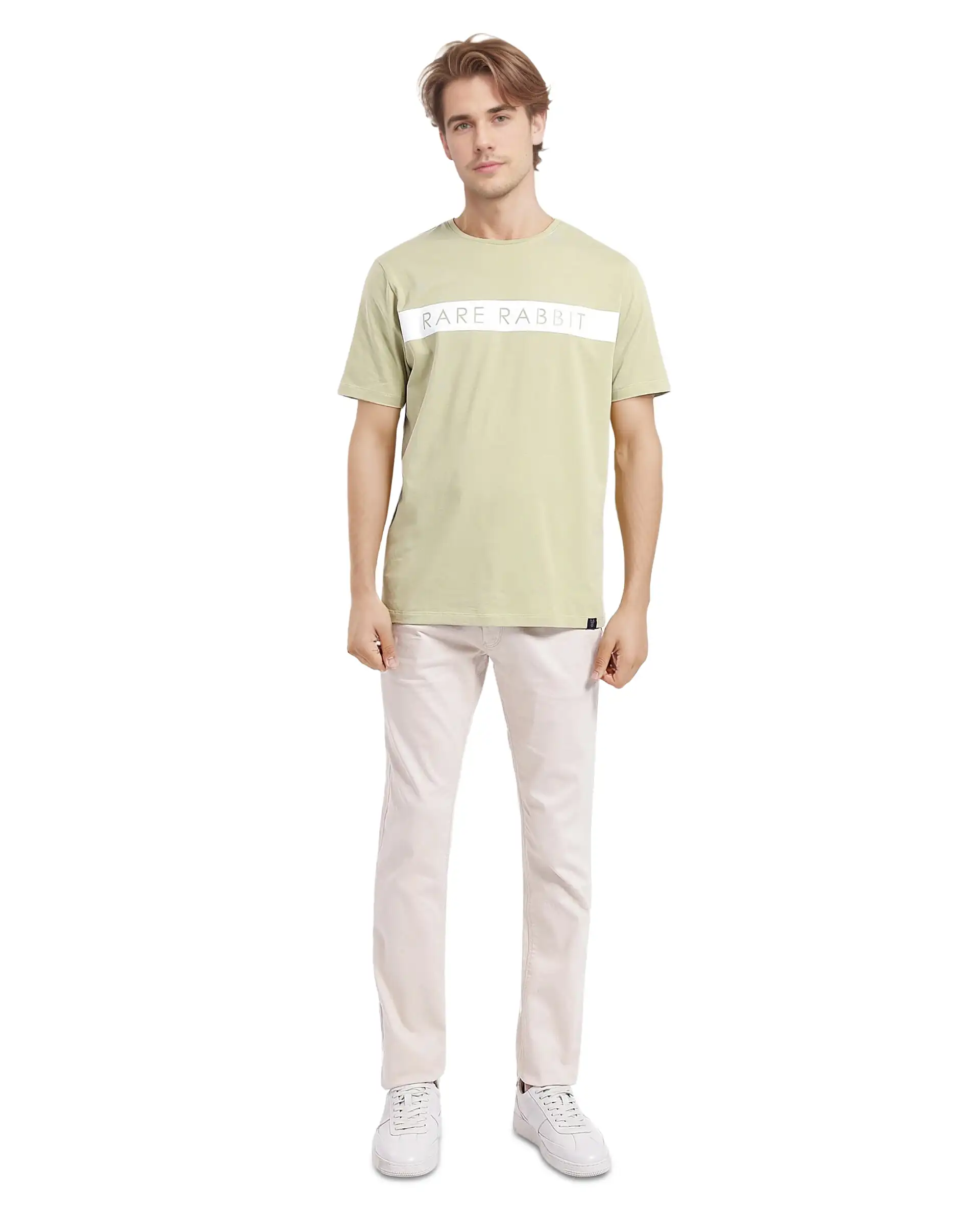 Rare Rabbit Men's Eloise-1 Light Green Cotton Graphic Print Regular Fit Half Sleeve Crew Neck T-Shirt - Image 3