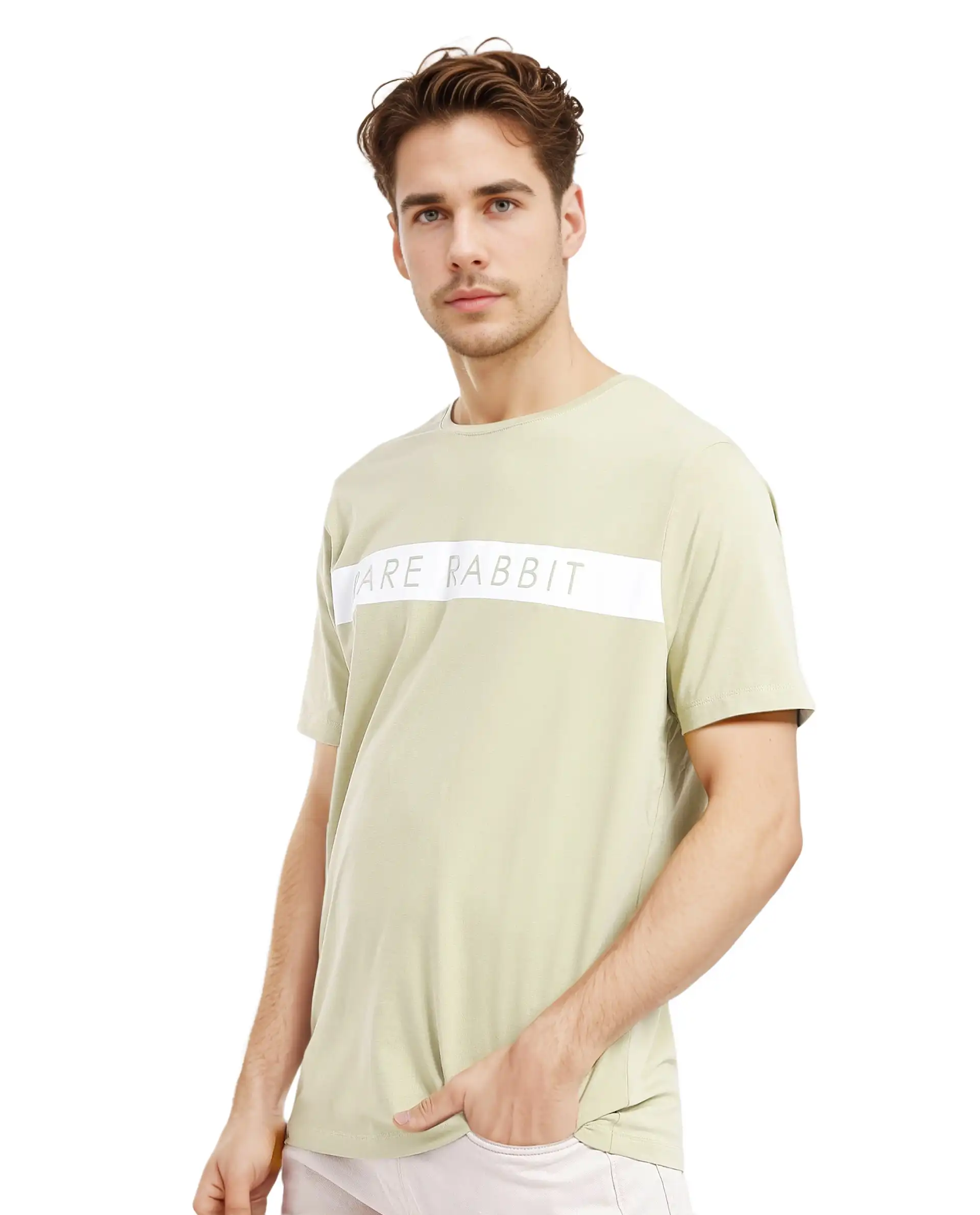 Rare Rabbit Men's Eloise-1 Light Green Cotton Graphic Print Regular Fit Half Sleeve Crew Neck T-Shirt - Image 4