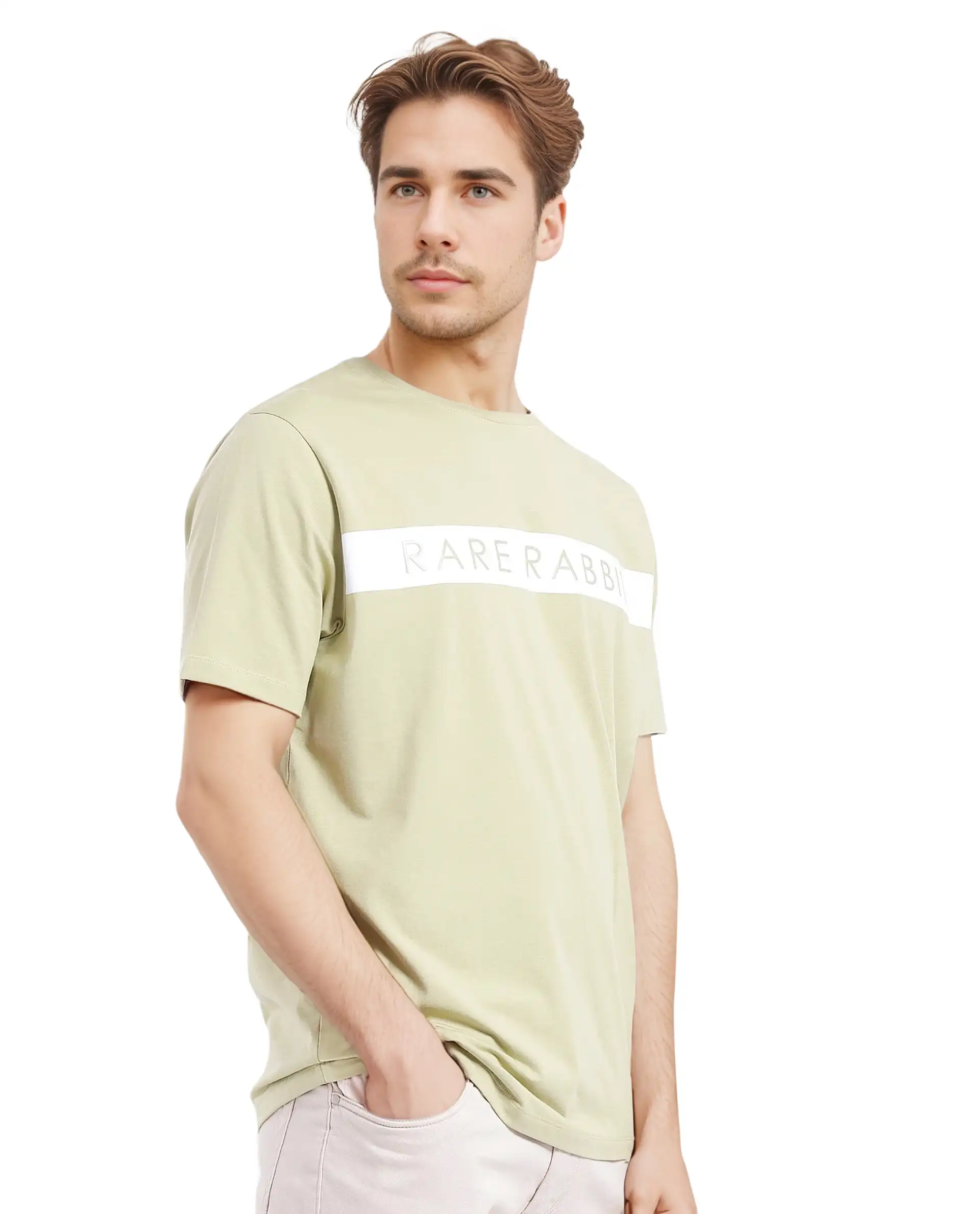 Rare Rabbit Men's Eloise-1 Light Green Cotton Graphic Print Regular Fit Half Sleeve Crew Neck T-Shirt - Image 5