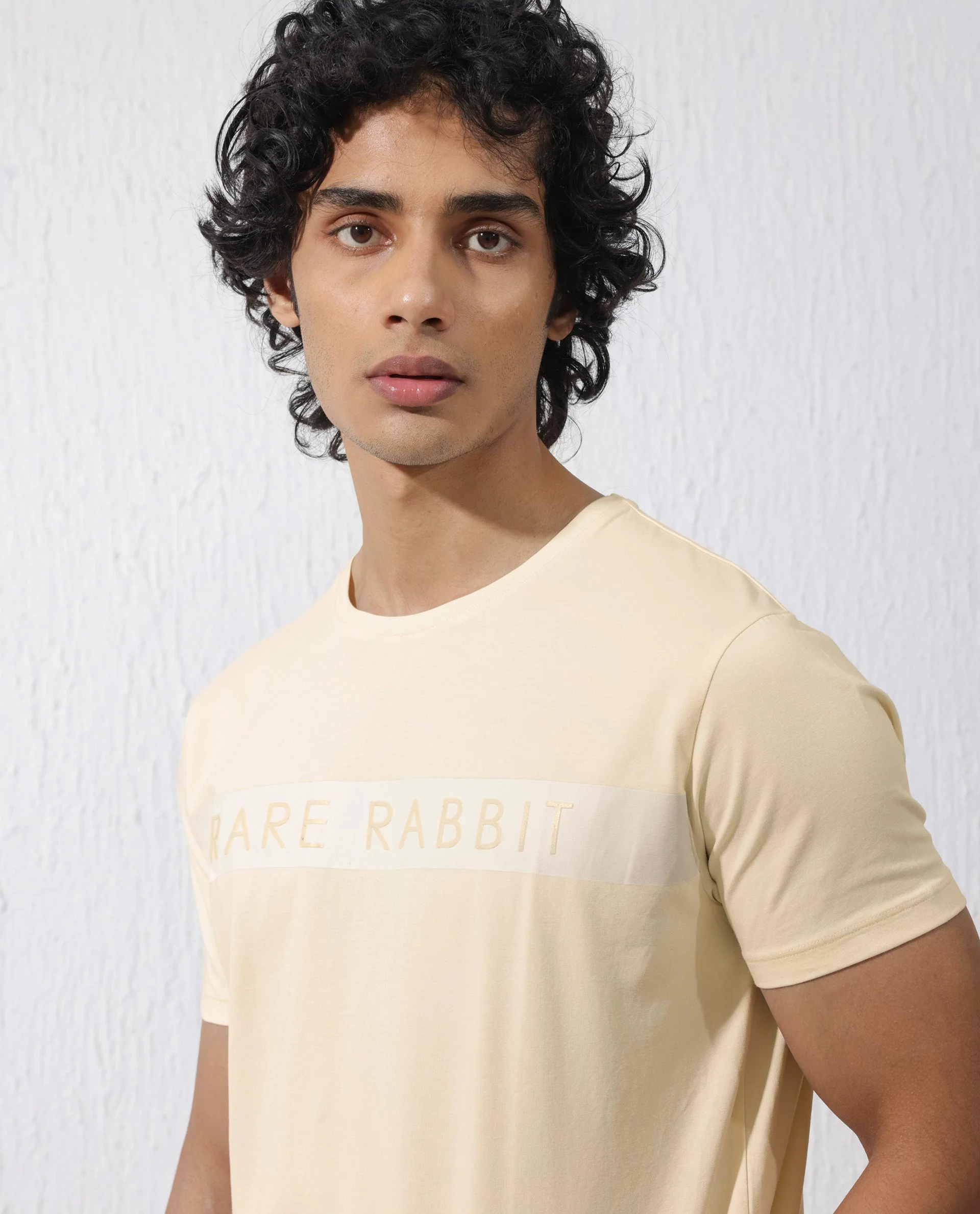Rare Rabbit Men's Eloise Light Yellow Cotton Blend Graphic Print Regular Fit Half Sleeve Crew Neck T-Shirt - Image 2