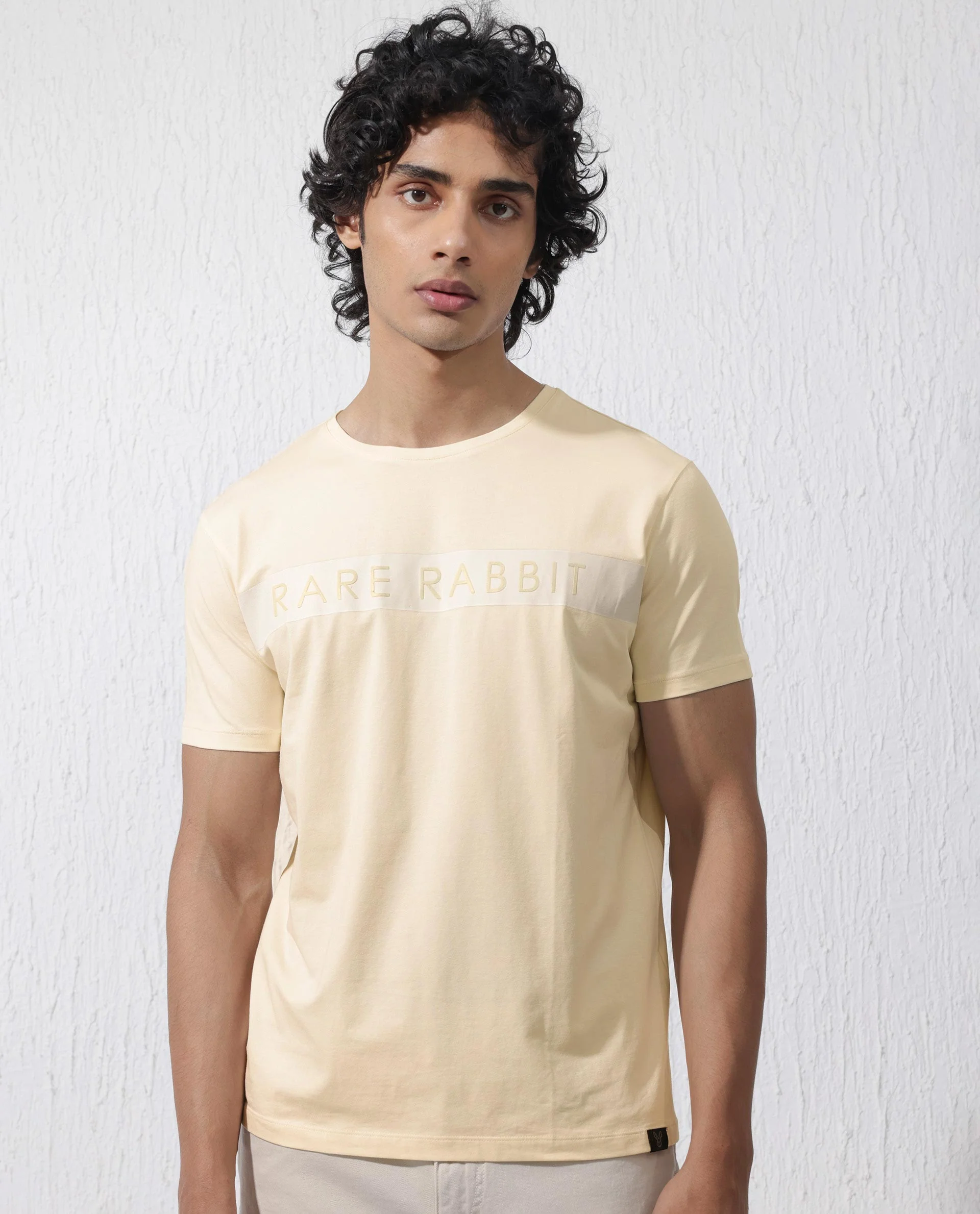 Rare Rabbit Men's Eloise Light Yellow Cotton Blend Graphic Print Regular Fit Half Sleeve Crew Neck T-Shirt - Image 4