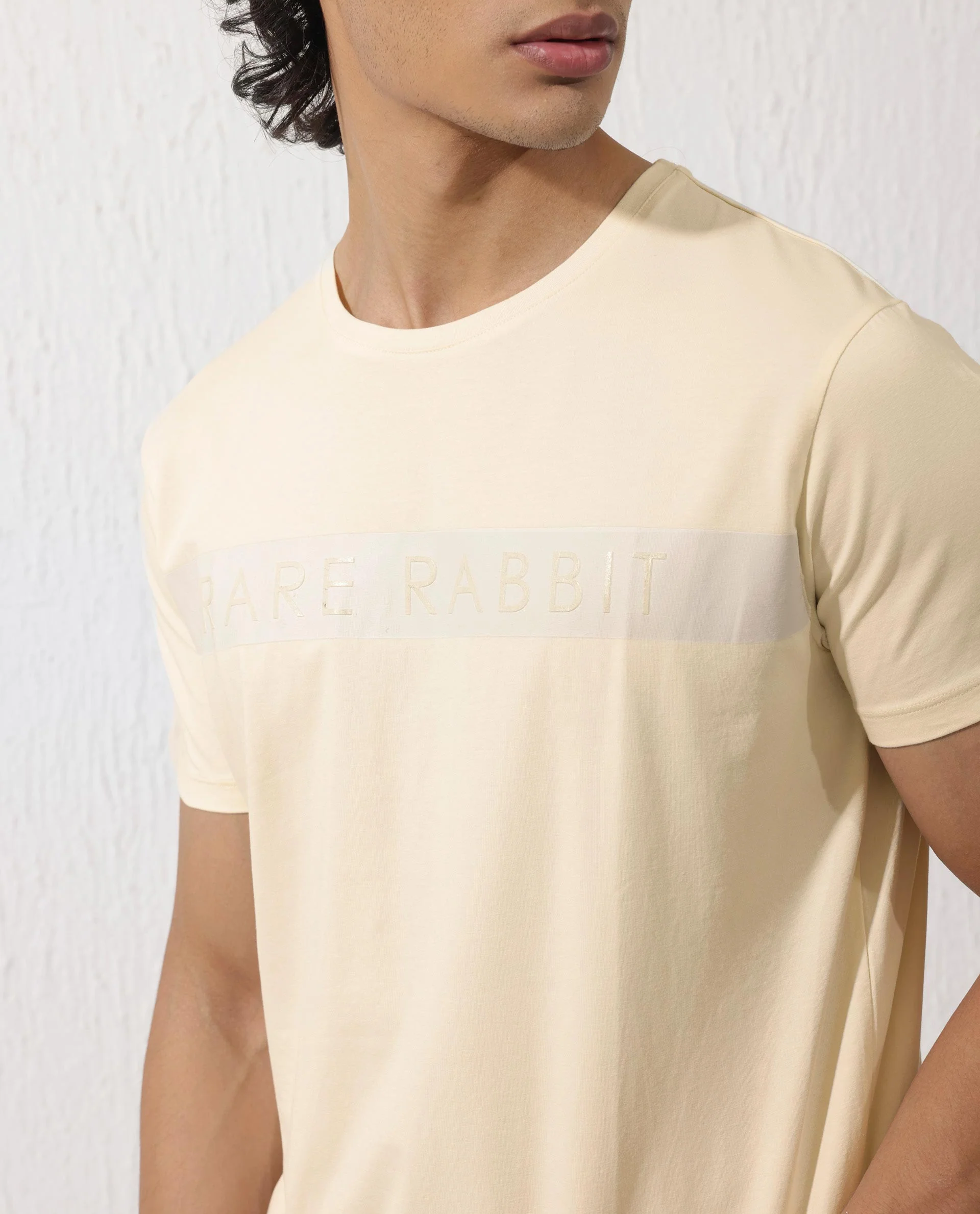 Rare Rabbit Men's Eloise Light Yellow Cotton Blend Graphic Print Regular Fit Half Sleeve Crew Neck T-Shirt - Image 6