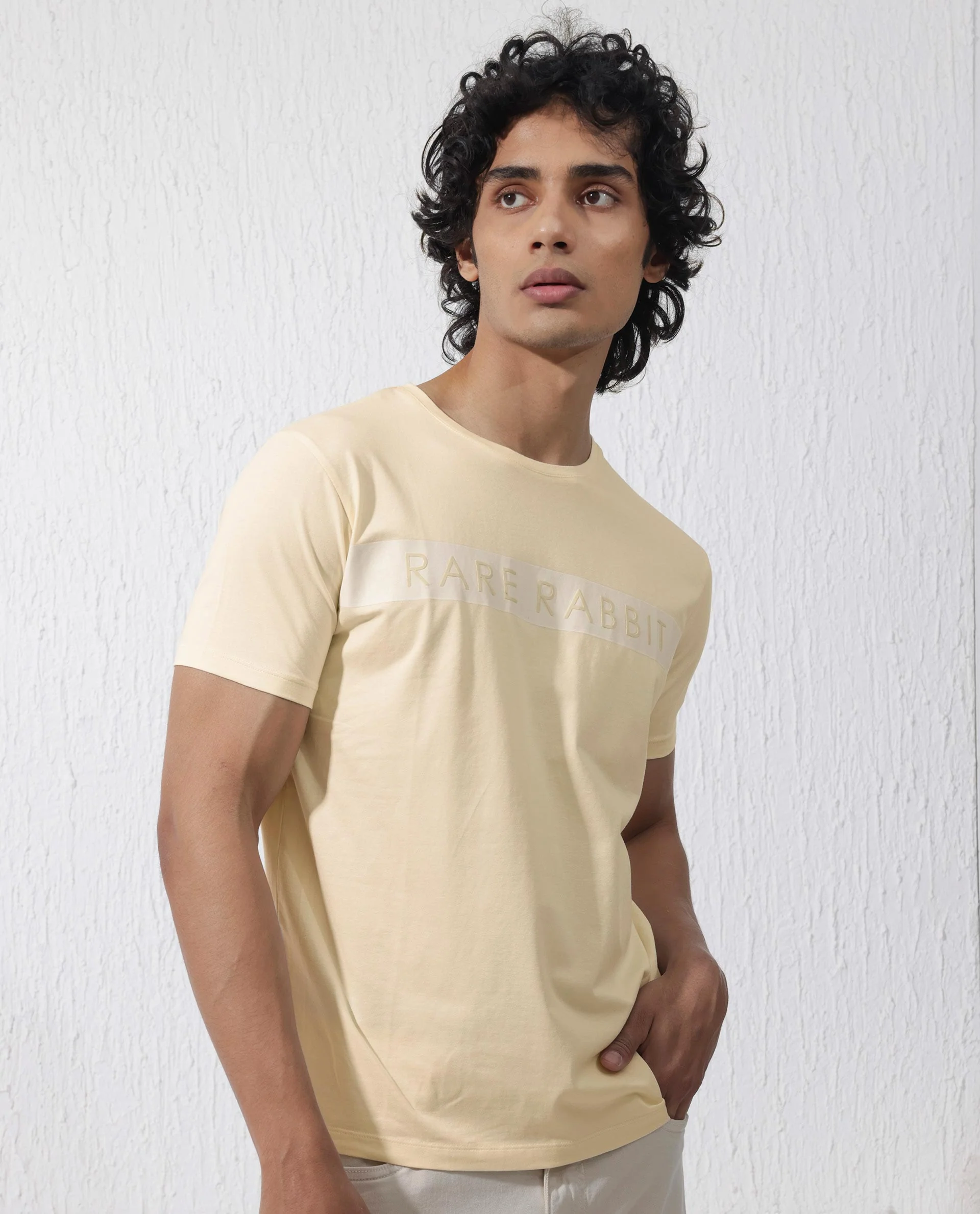 Rare Rabbit Men's Eloise Light Yellow Cotton Blend Graphic Print Regular Fit Half Sleeve Crew Neck T-Shirt - Image 8