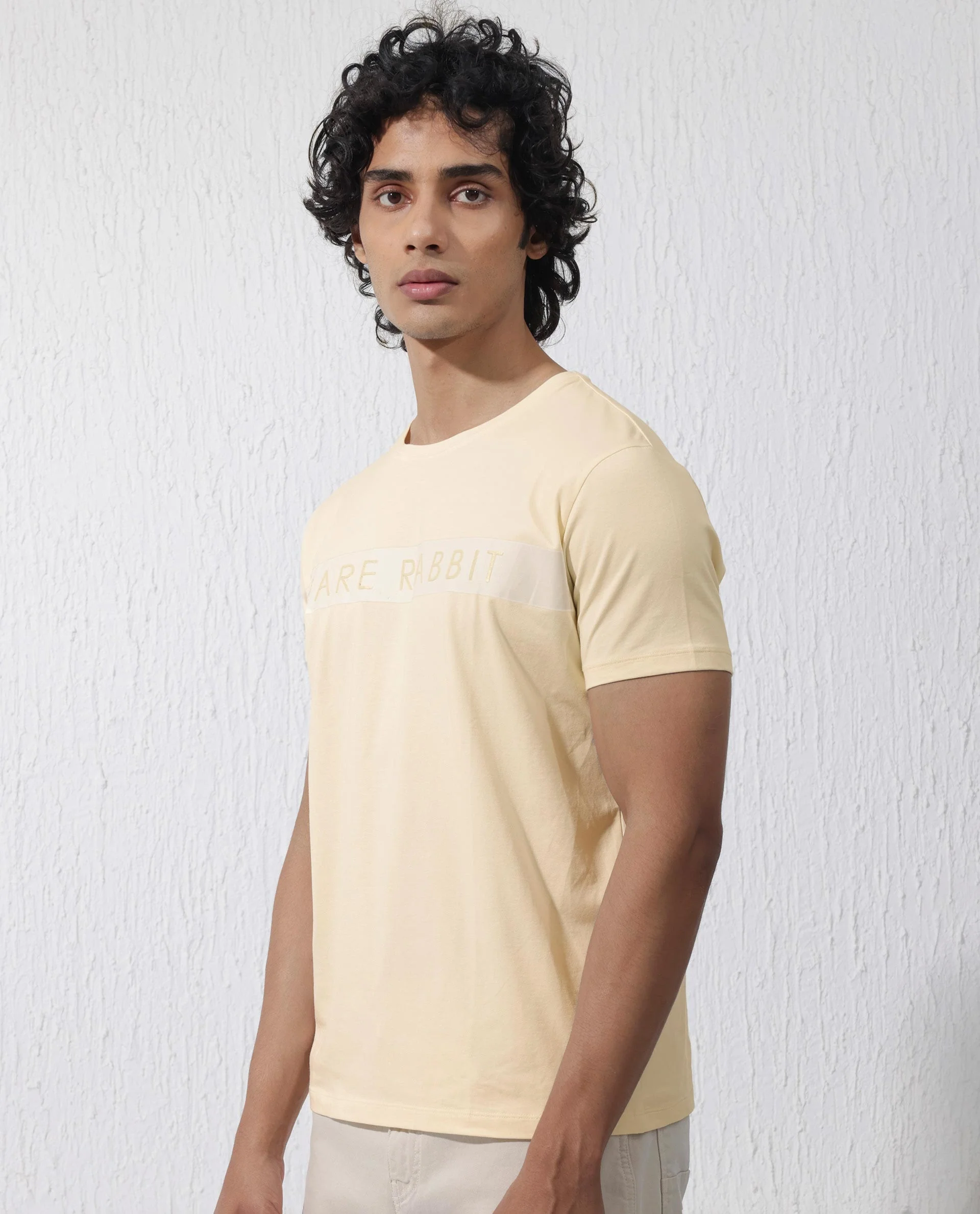 Rare Rabbit Men's Eloise Light Yellow Cotton Blend Graphic Print Regular Fit Half Sleeve Crew Neck T-Shirt - Image 9