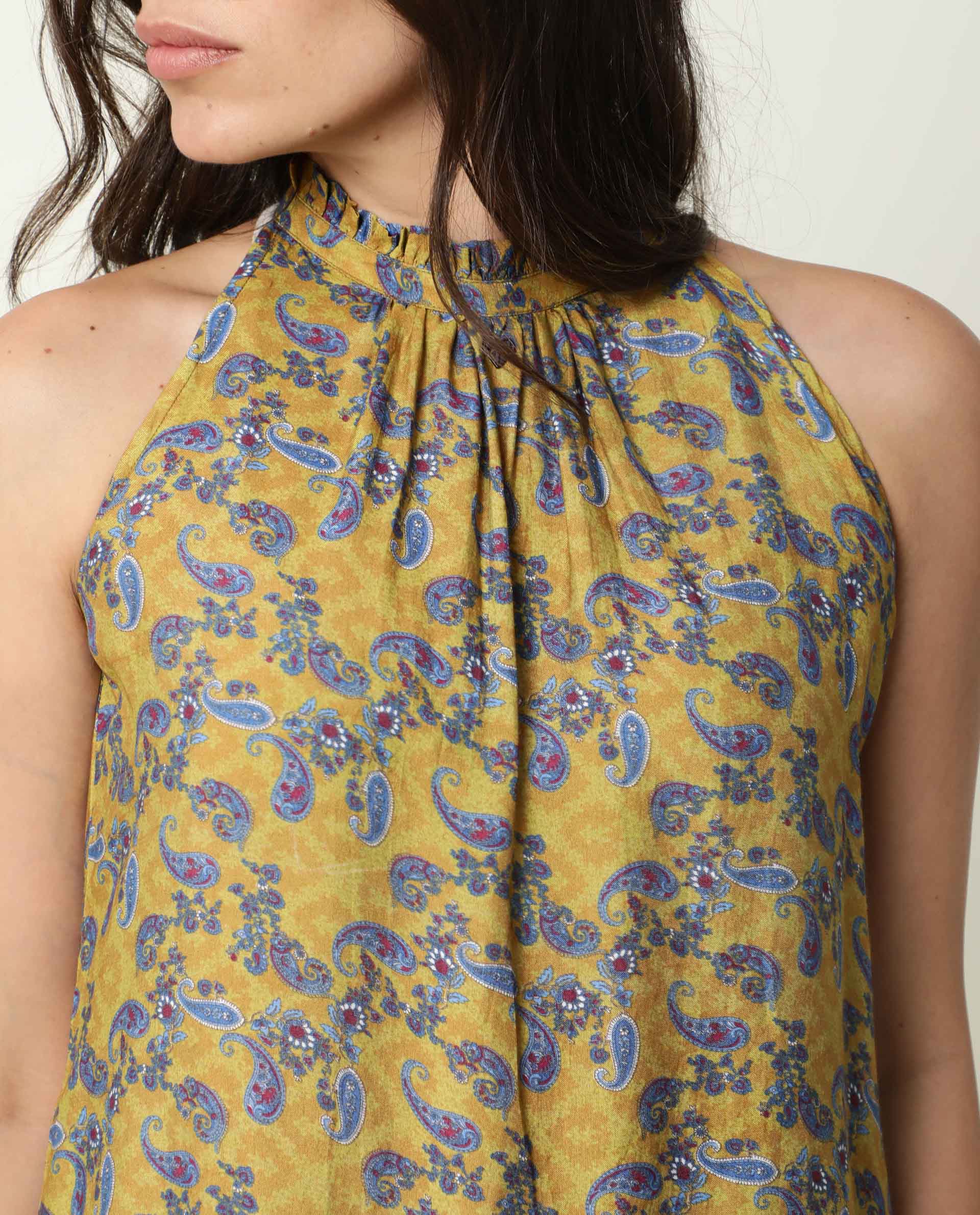 Rareism Women's Elordi Olive Halter Neck Floral Print Sleeveless Knee Length Tailored Top - Image 4