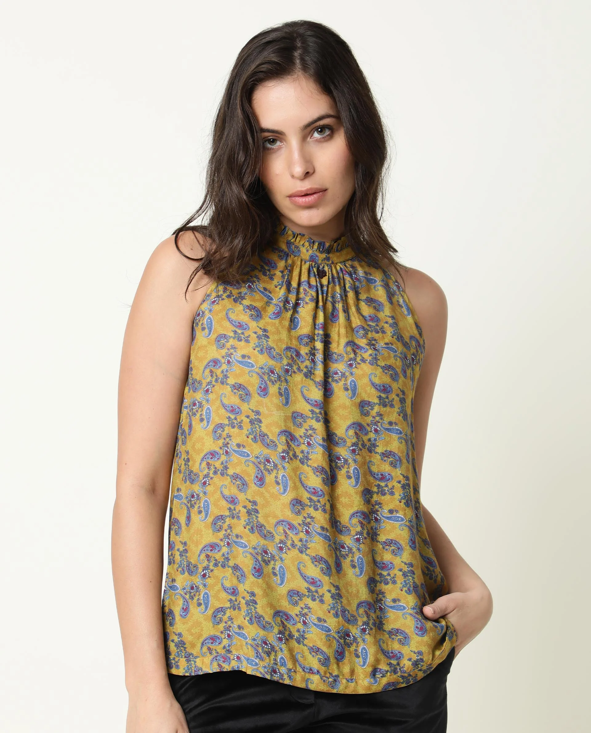 Rareism Women's Elordi Olive Halter Neck Floral Print Sleeveless Knee Length Tailored Top - Image 6