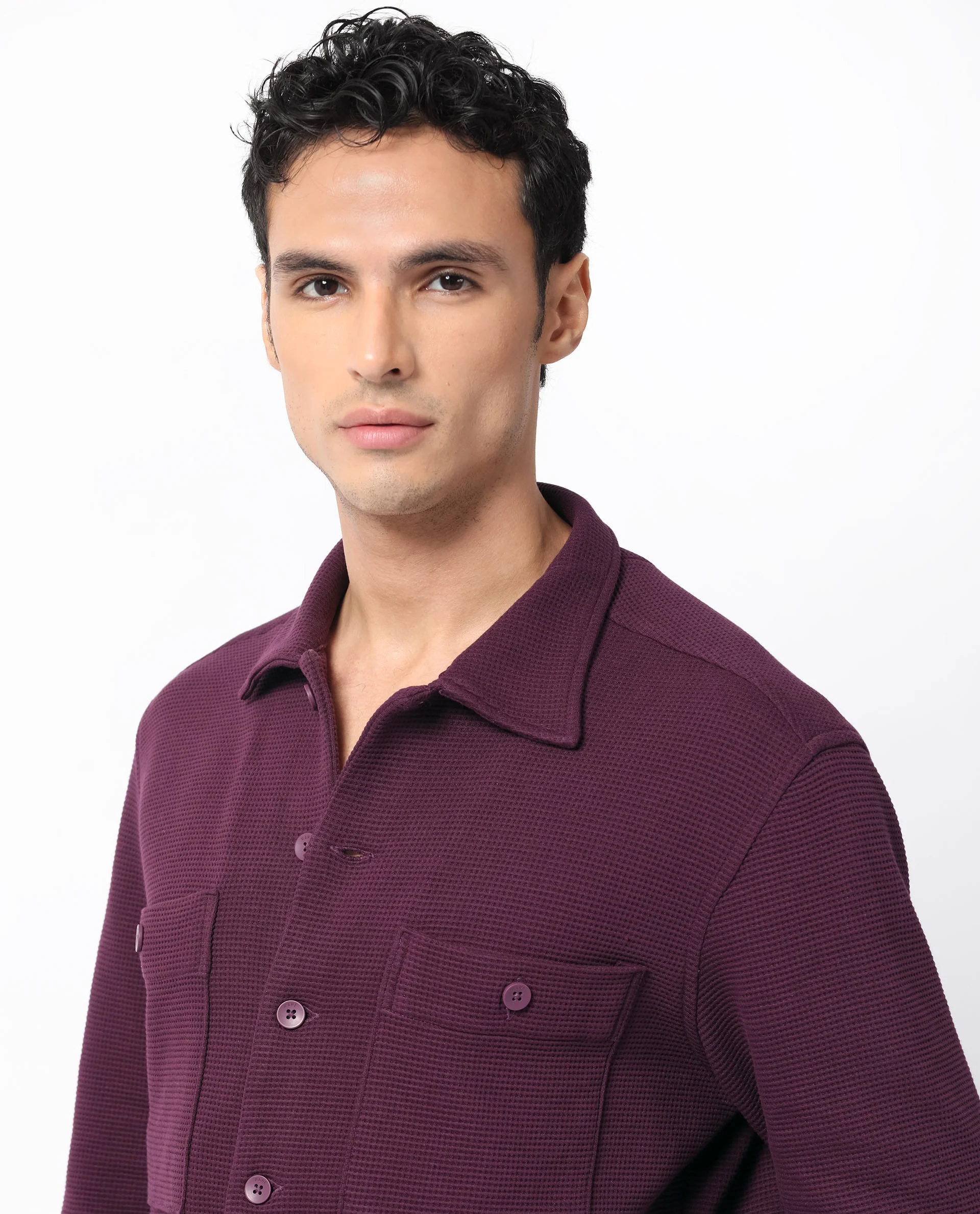 Rare Rabbit Men's Elric Dark Purple Cotton Plain Regular Fit Full Sleeve Spread Collar Jacket - Image 10