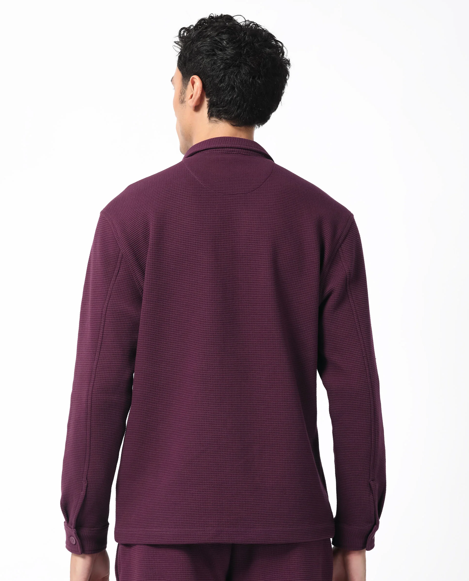 Rare Rabbit Men's Elric Dark Purple Cotton Plain Regular Fit Full Sleeve Spread Collar Jacket - Image 11