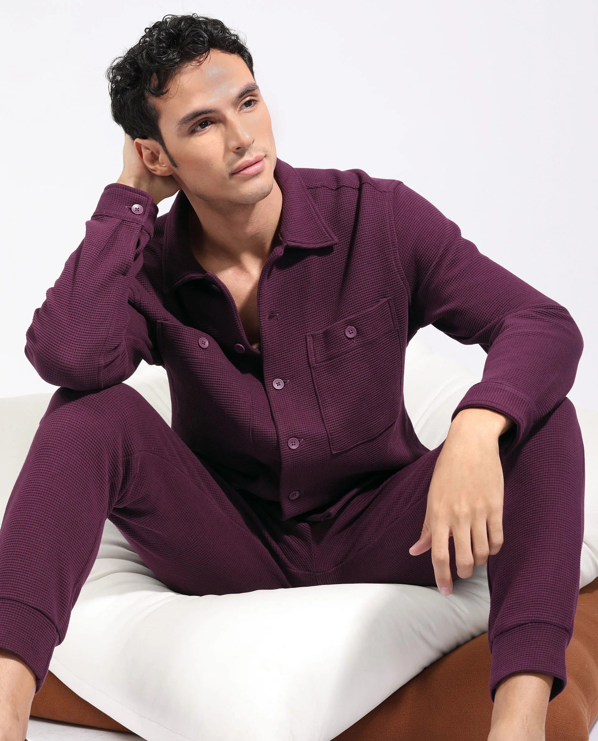 Rare Rabbit Men's Elric Dark Purple Cotton Plain Regular Fit Full Sleeve Spread Collar Jacket - Image 12