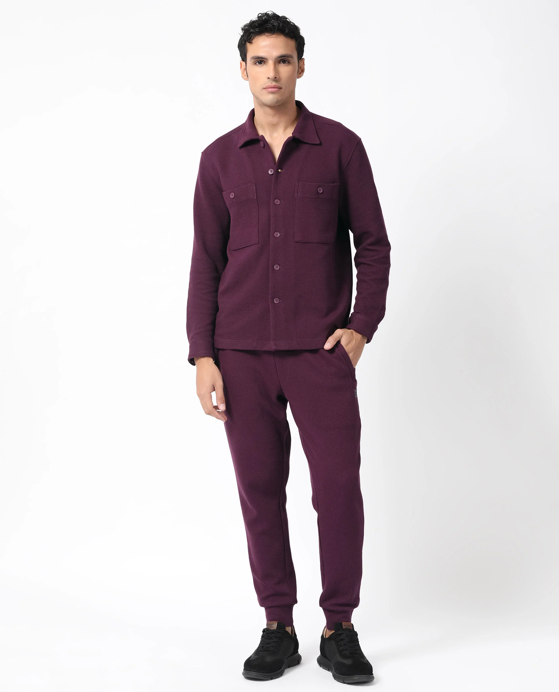 Rare Rabbit Men's Elric Dark Purple Cotton Plain Regular Fit Full Sleeve Spread Collar Jacket - Image 3