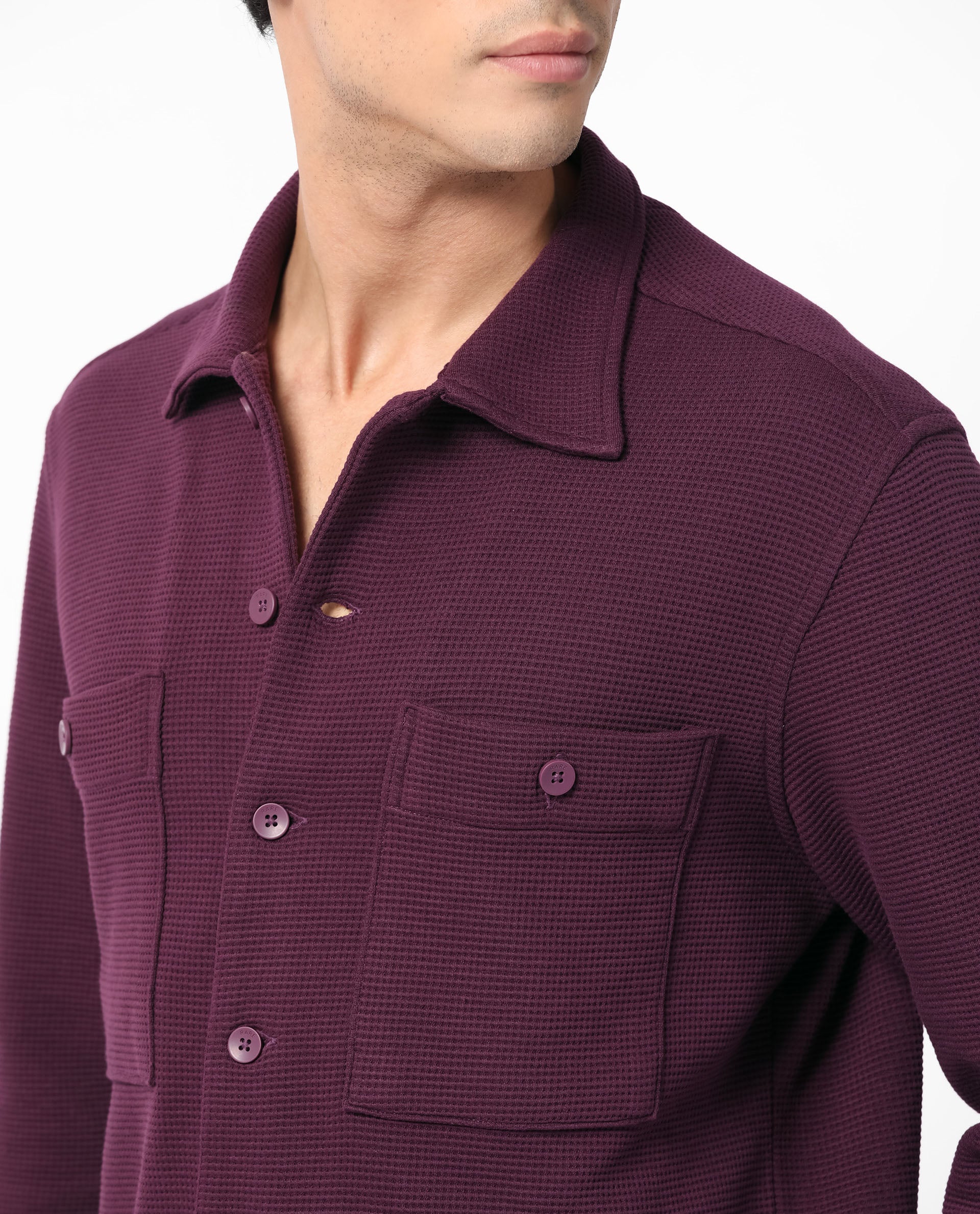 Rare Rabbit Men's Elric Dark Purple Cotton Plain Regular Fit Full Sleeve Spread Collar Jacket - Image 4