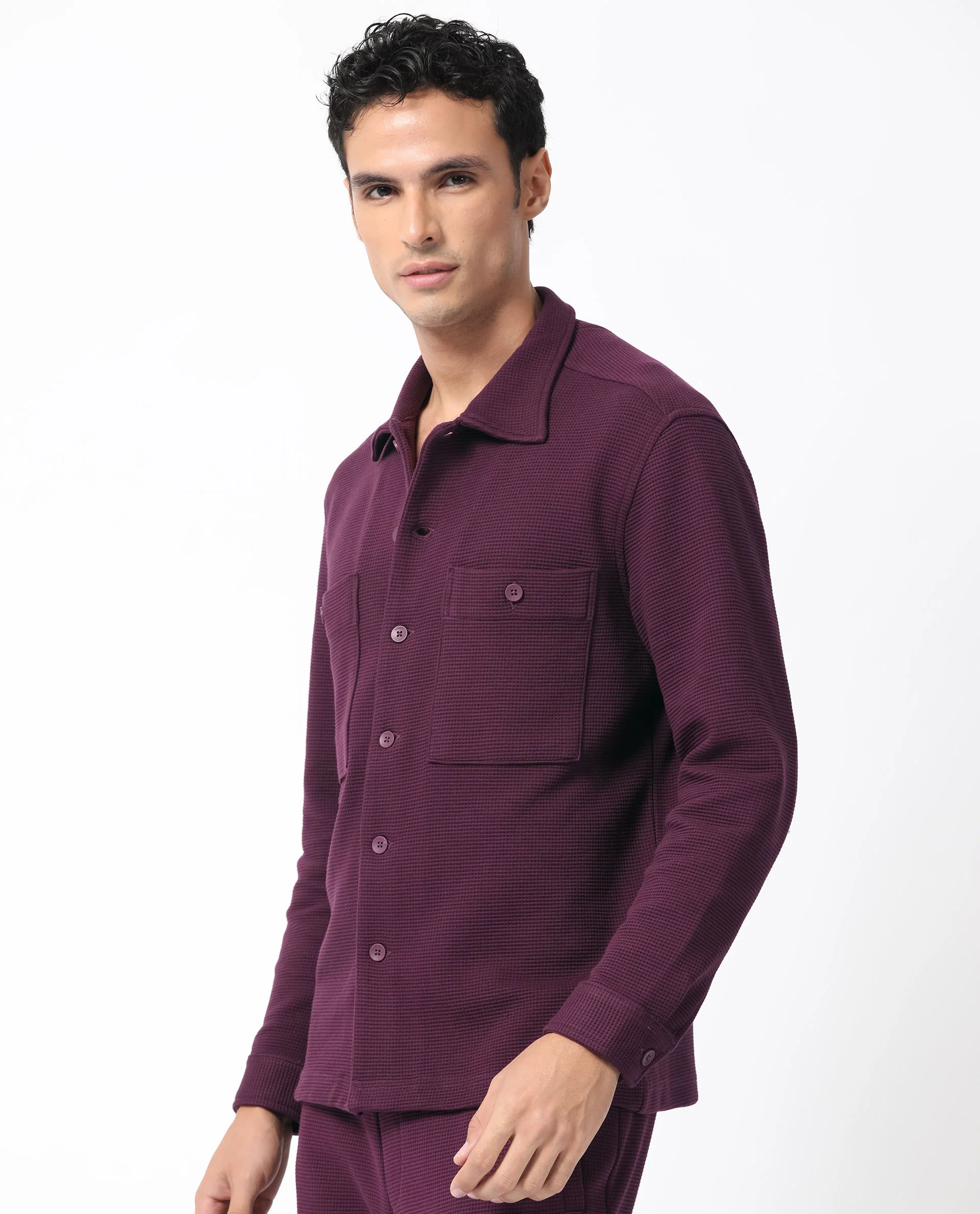 Rare Rabbit Men's Elric Dark Purple Cotton Plain Regular Fit Full Sleeve Spread Collar Jacket - Image 5