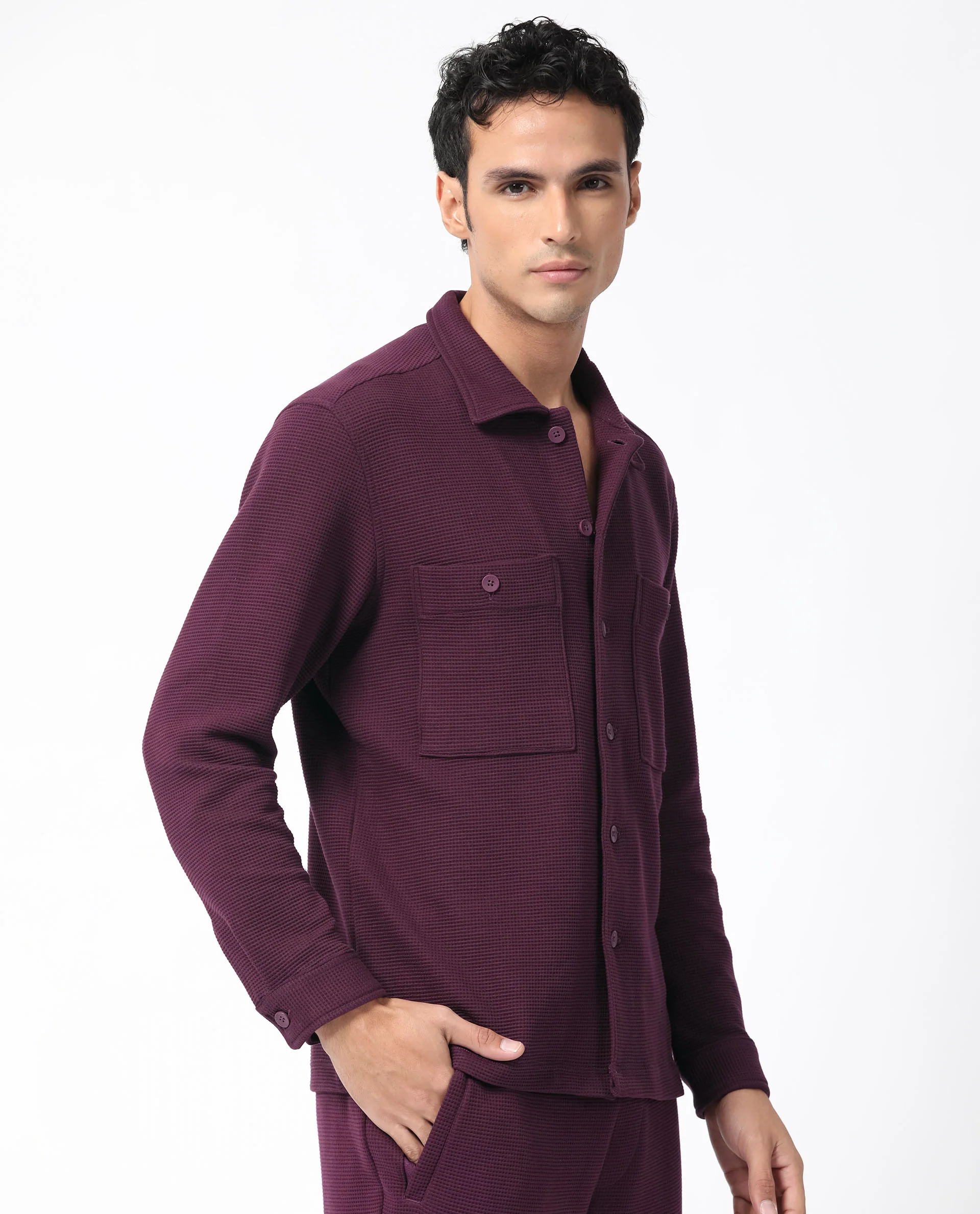 Rare Rabbit Men's Elric Dark Purple Cotton Plain Regular Fit Full Sleeve Spread Collar Jacket - Image 6