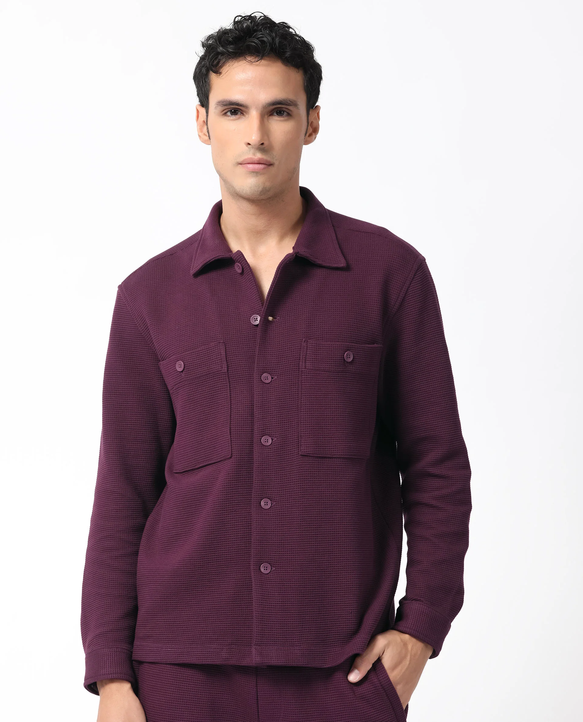 Rare Rabbit Men's Elric Dark Purple Cotton Plain Regular Fit Full Sleeve Spread Collar Jacket - Image 7