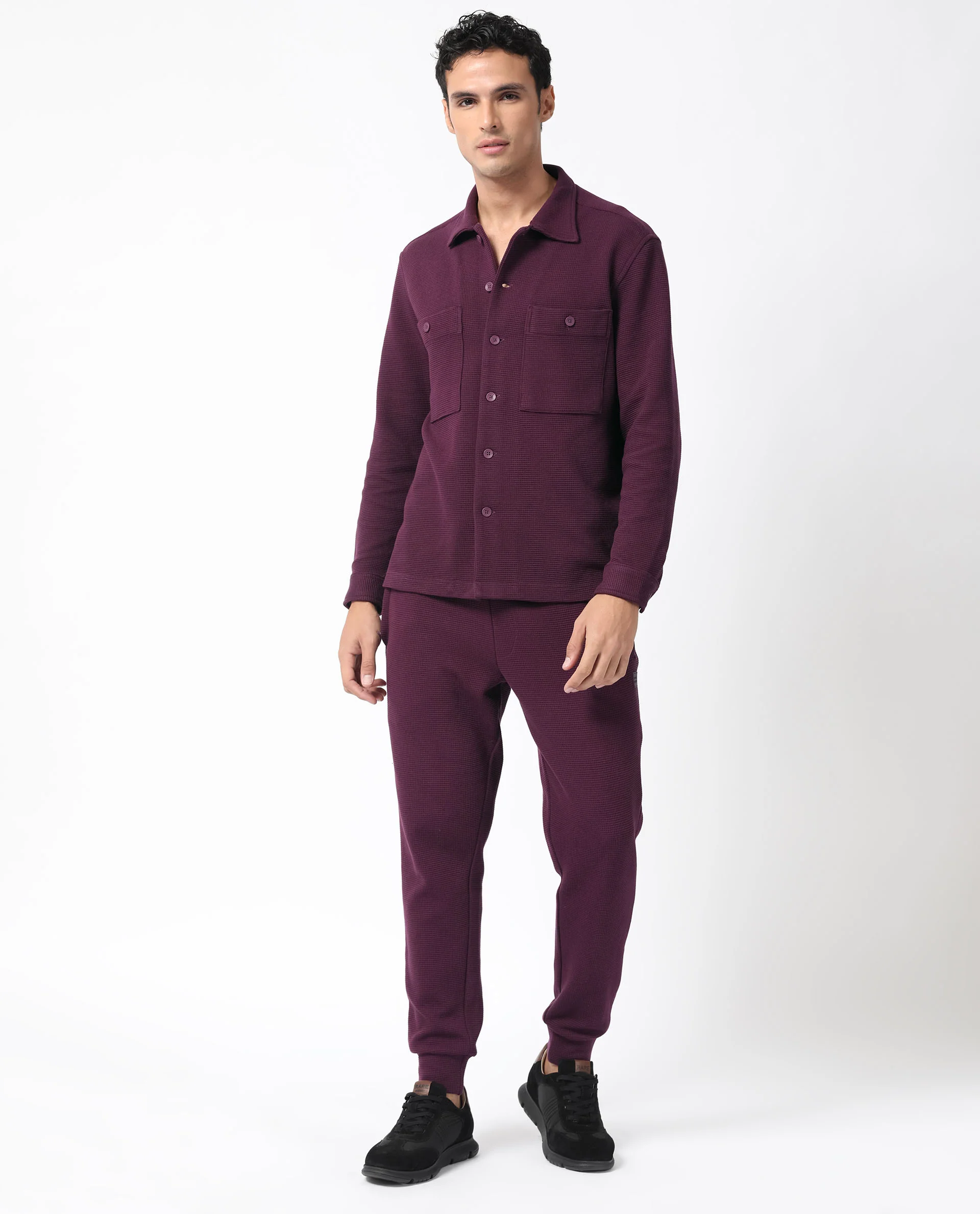 Rare Rabbit Men's Elric Dark Purple Cotton Plain Regular Fit Full Sleeve Spread Collar Jacket - Image 8