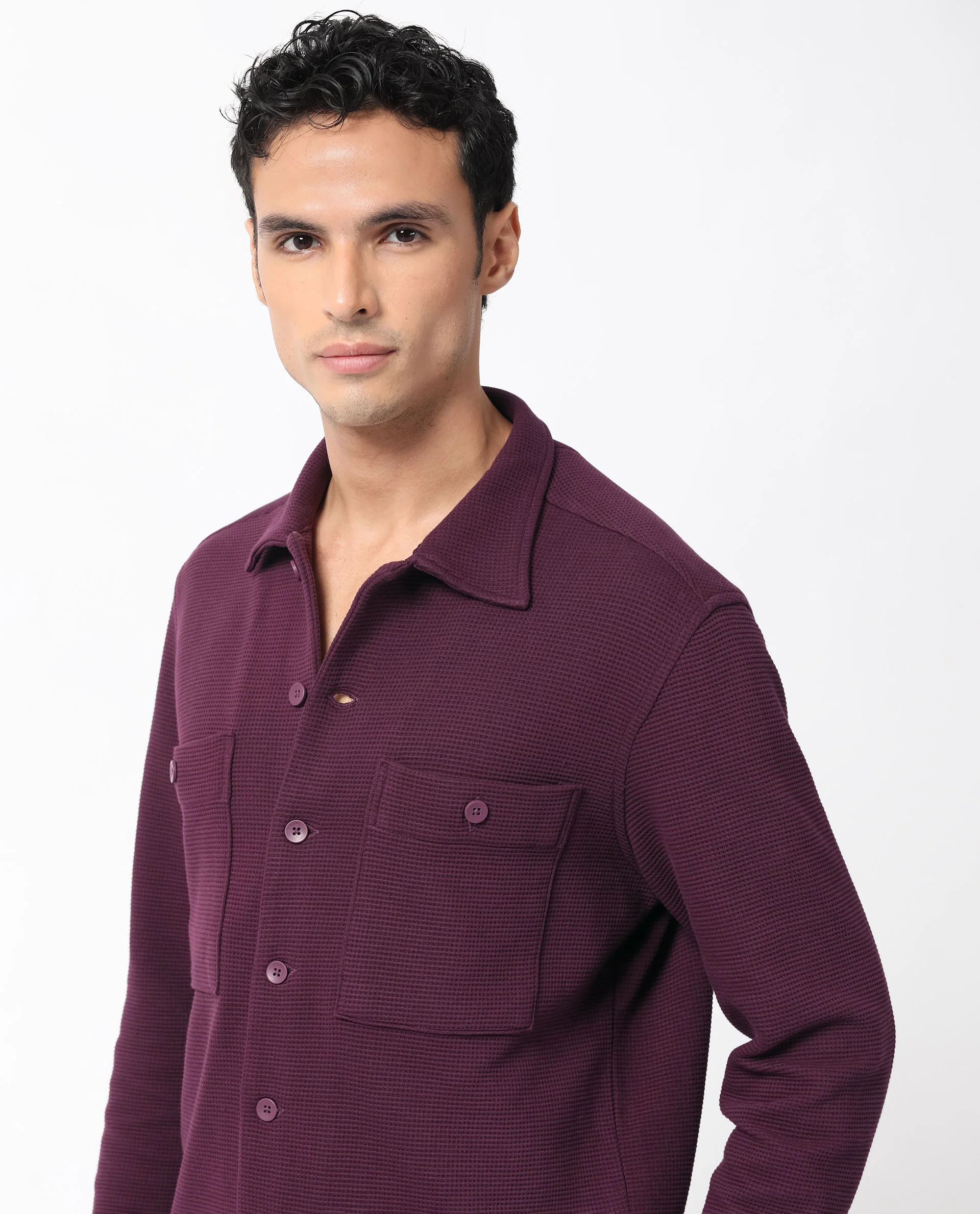 Rare Rabbit Men's Elric Dark Purple Cotton Plain Regular Fit Full Sleeve Spread Collar Jacket - Image 9
