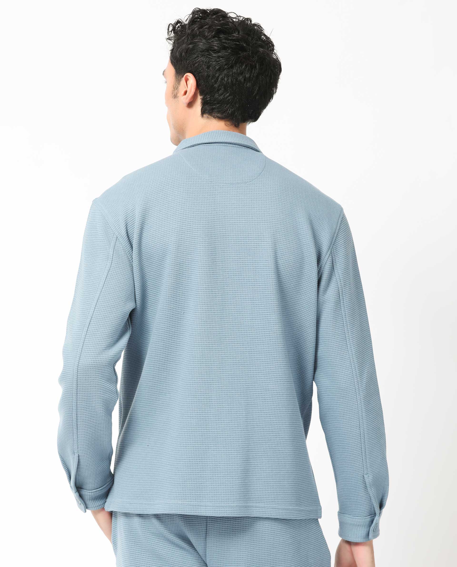 Rare Rabbit Men's Elric Dusky Teal Cotton Textured Regular Fit Full Sleeve Spread Collar Jacket - Image 10
