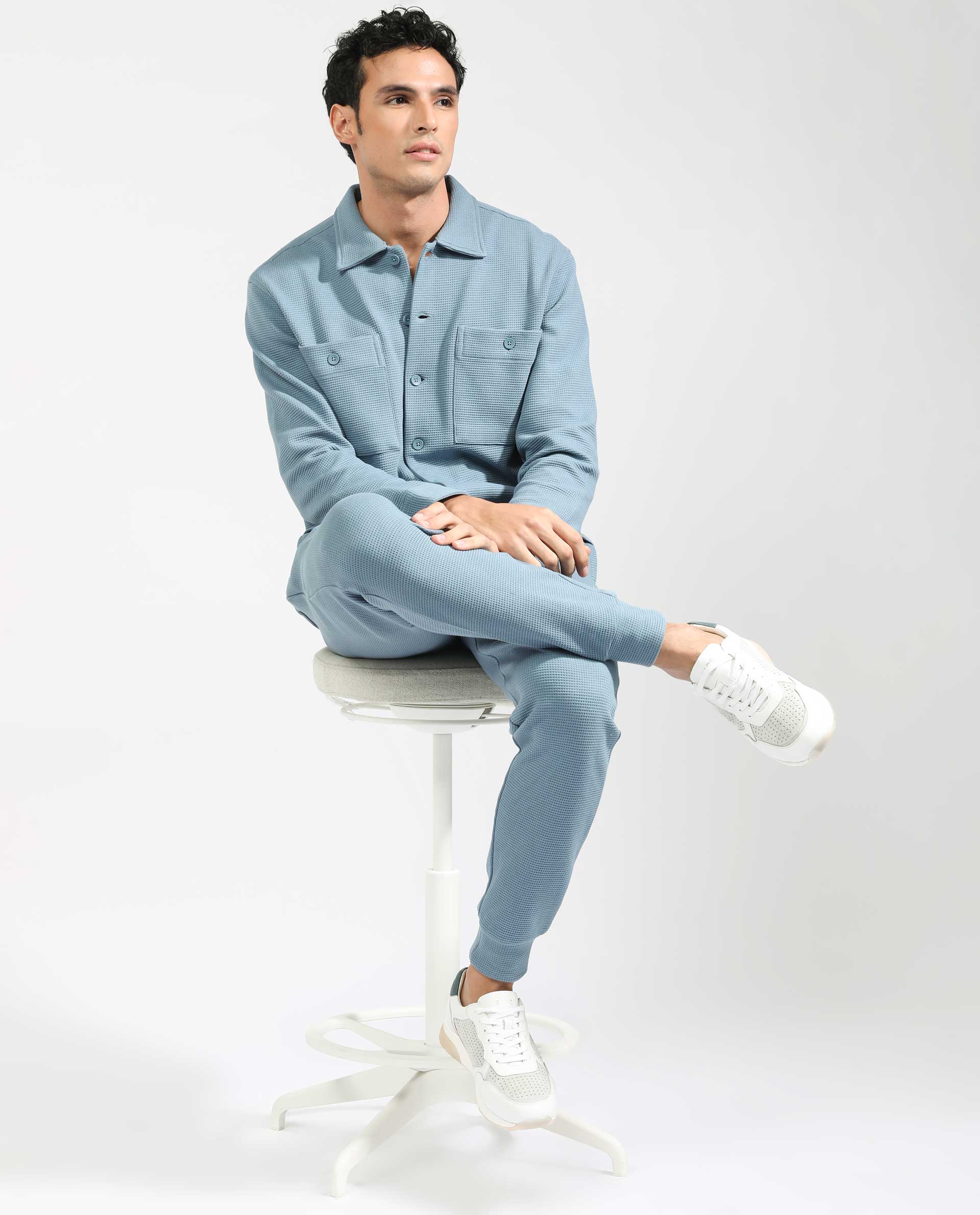 Rare Rabbit Men's Elric Dusky Teal Cotton Textured Regular Fit Full Sleeve Spread Collar Jacket - Image 2