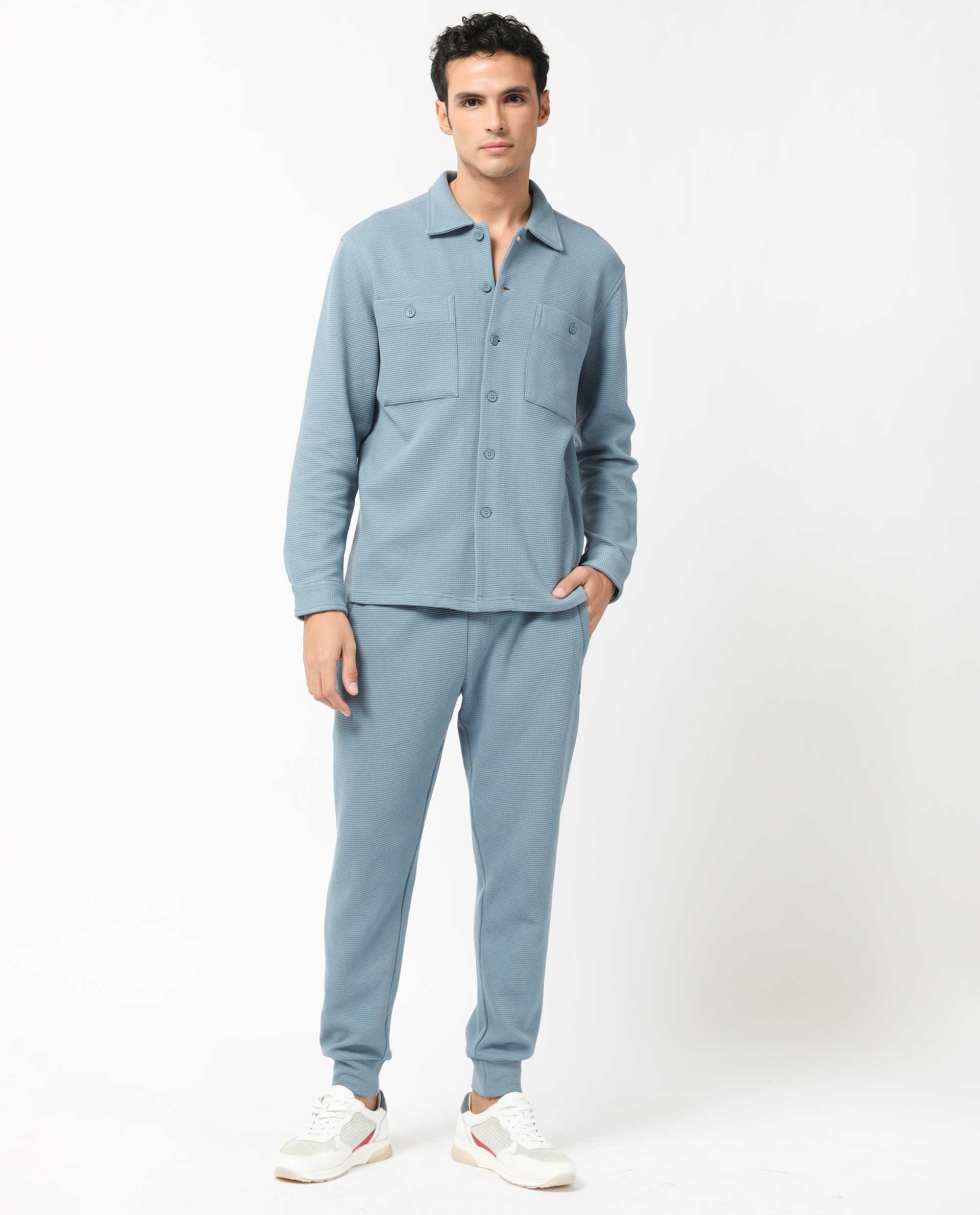 Rare Rabbit Men's Elric Dusky Teal Cotton Textured Regular Fit Full Sleeve Spread Collar Jacket - Image 4
