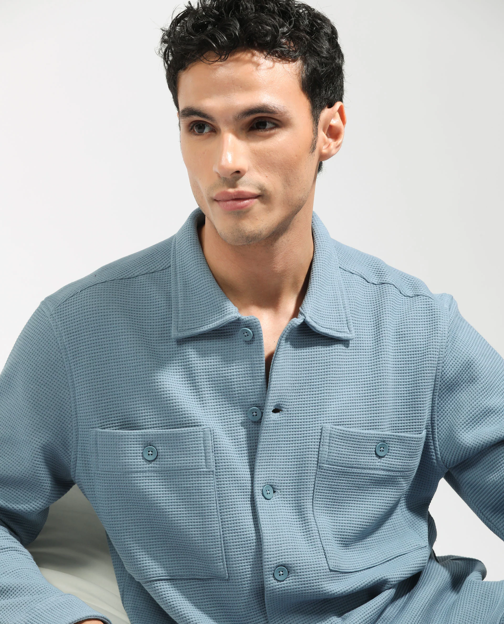 Rare Rabbit Men's Elric Dusky Teal Cotton Textured Regular Fit Full Sleeve Spread Collar Jacket - Image 7