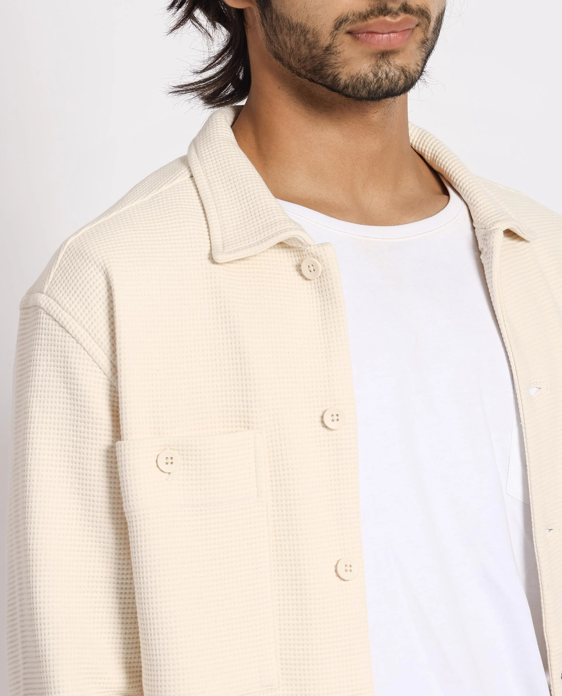 Rare Rabbit Men's Elric Light Beige Cotton Textured Regular Fit Full Sleeve Spread Collar Jacket - Image 2