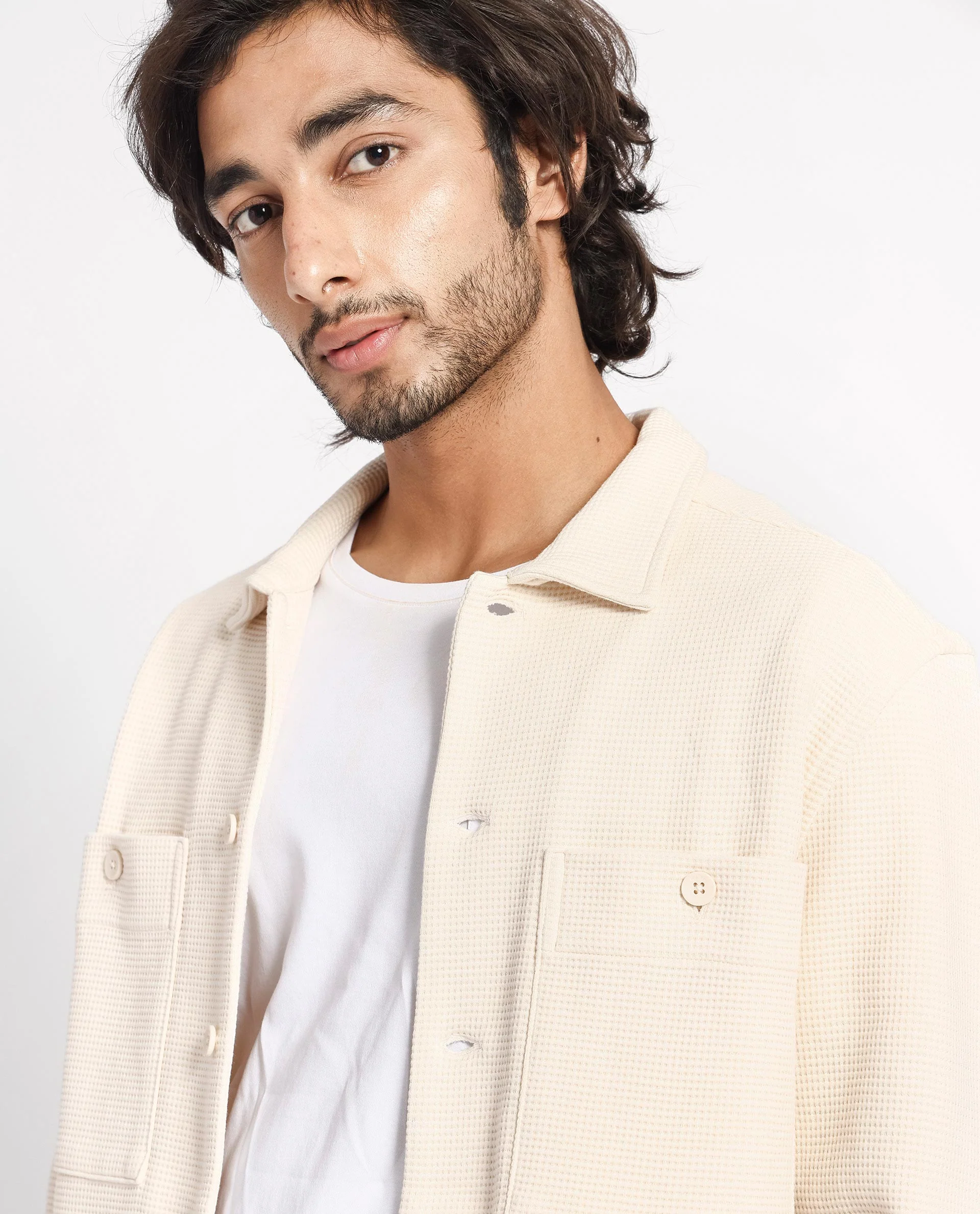 Rare Rabbit Men's Elric Light Beige Cotton Textured Regular Fit Full Sleeve Spread Collar Jacket - Image 4