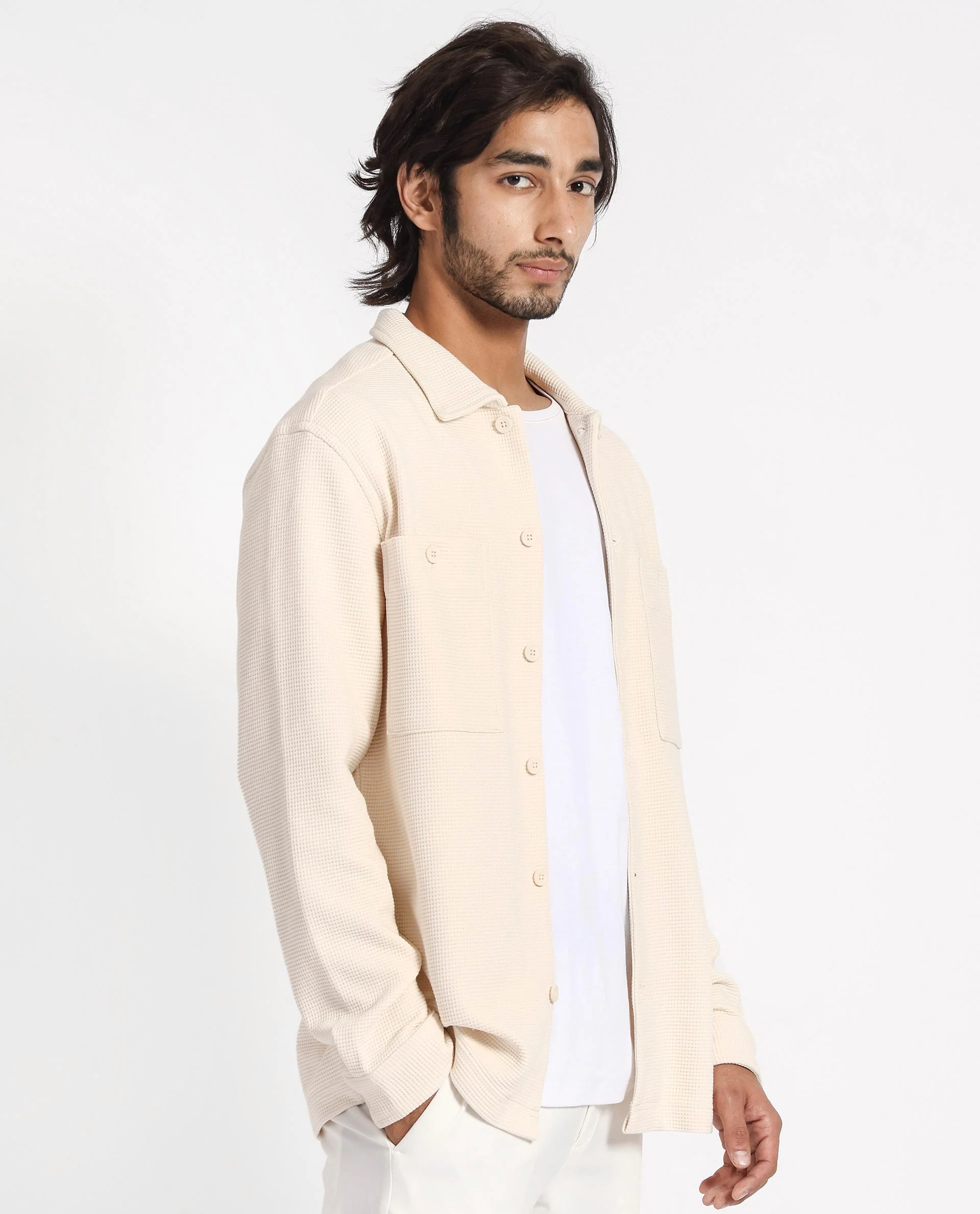 Rare Rabbit Men's Elric Light Beige Cotton Textured Regular Fit Full Sleeve Spread Collar Jacket - Image 7