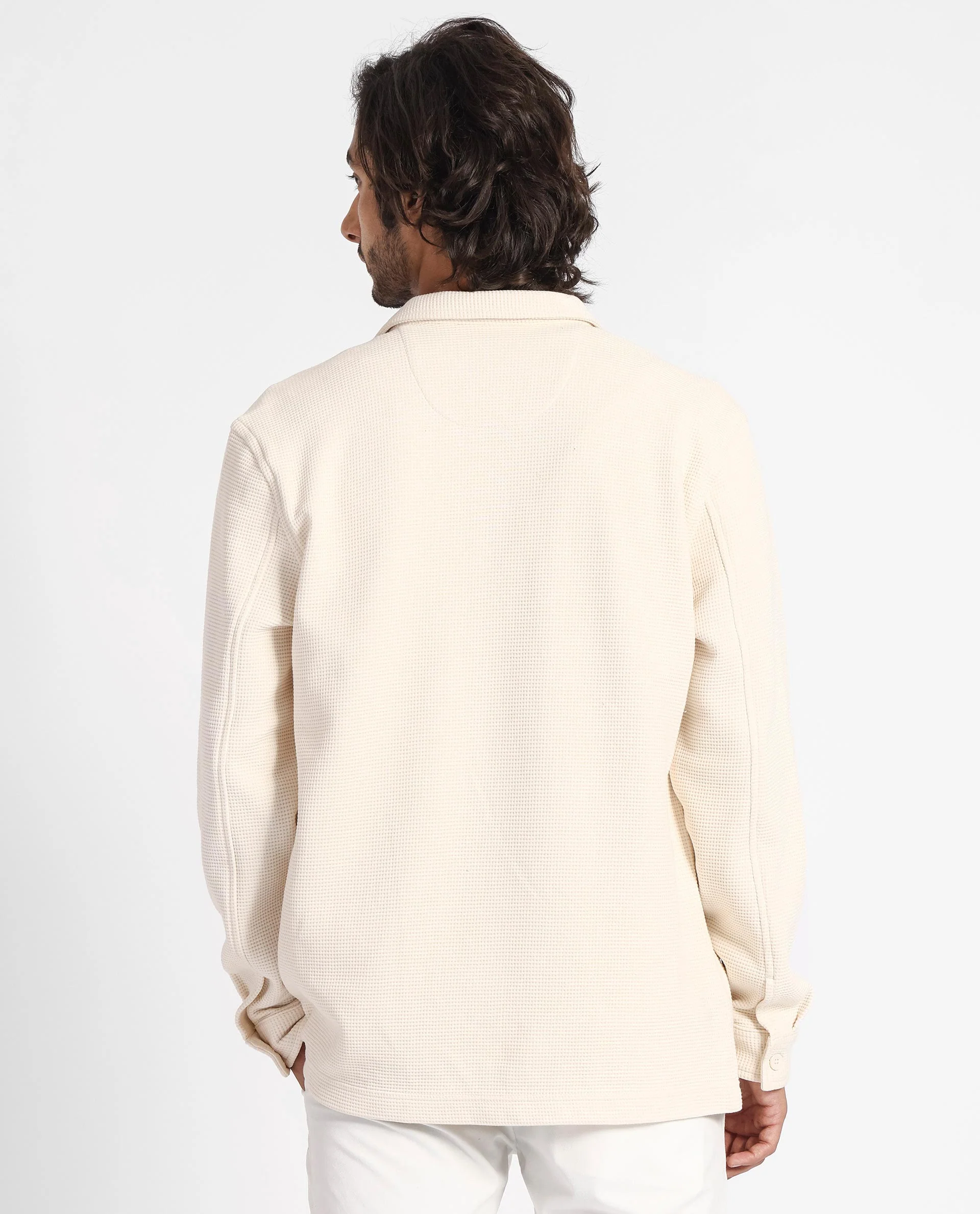 Rare Rabbit Men's Elric Light Beige Cotton Textured Regular Fit Full Sleeve Spread Collar Jacket - Image 8