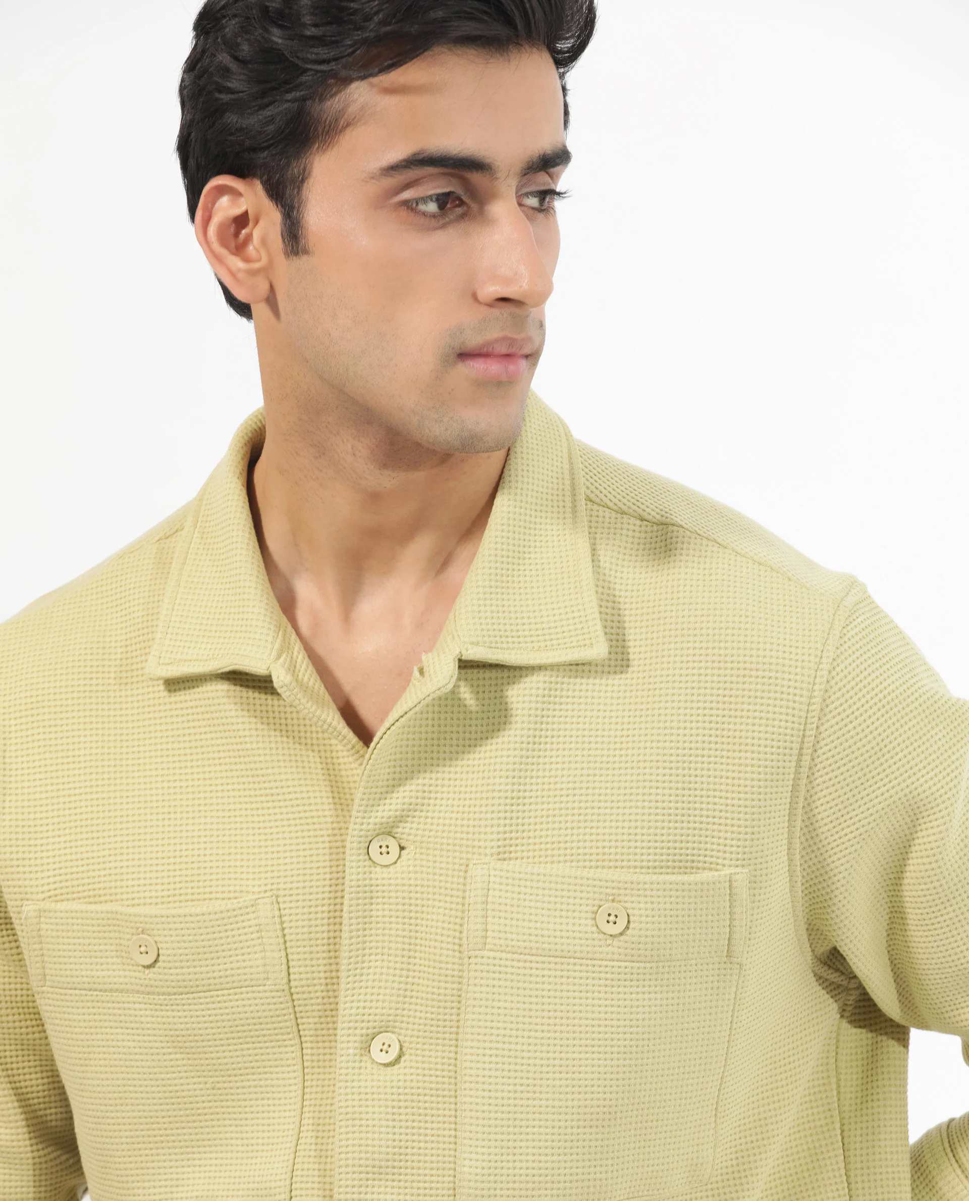 Rare Rabbit Men's Elric Pastel Green Cotton Textured Regular Fit Full Sleeve Spread Collar Jacket - Image 2
