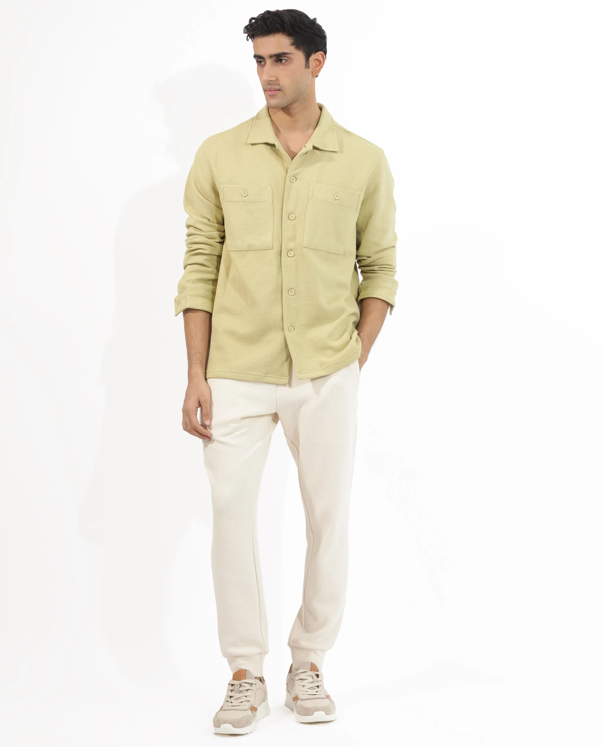 Rare Rabbit Men's Elric Pastel Green Cotton Textured Regular Fit Full Sleeve Spread Collar Jacket - Image 3
