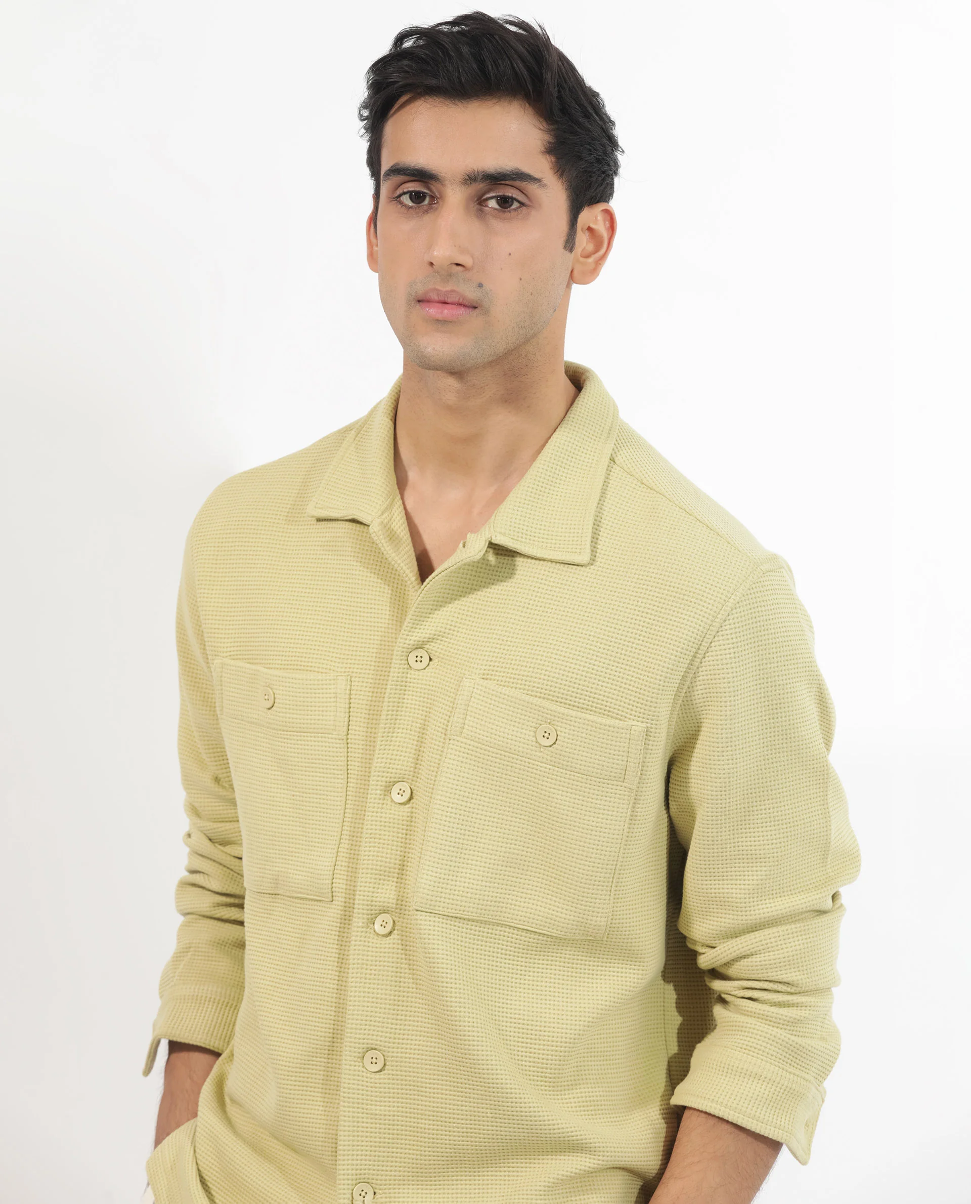 Rare Rabbit Men's Elric Pastel Green Cotton Textured Regular Fit Full Sleeve Spread Collar Jacket - Image 4