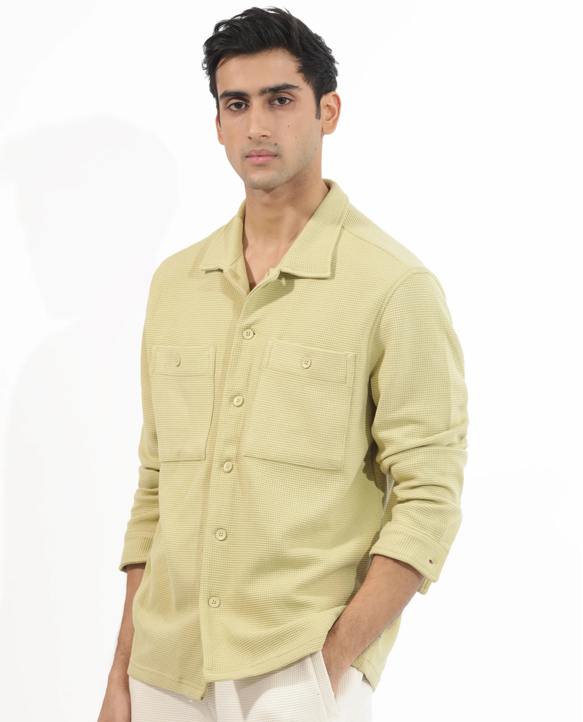 Rare Rabbit Men's Elric Pastel Green Cotton Textured Regular Fit Full Sleeve Spread Collar Jacket - Image 5