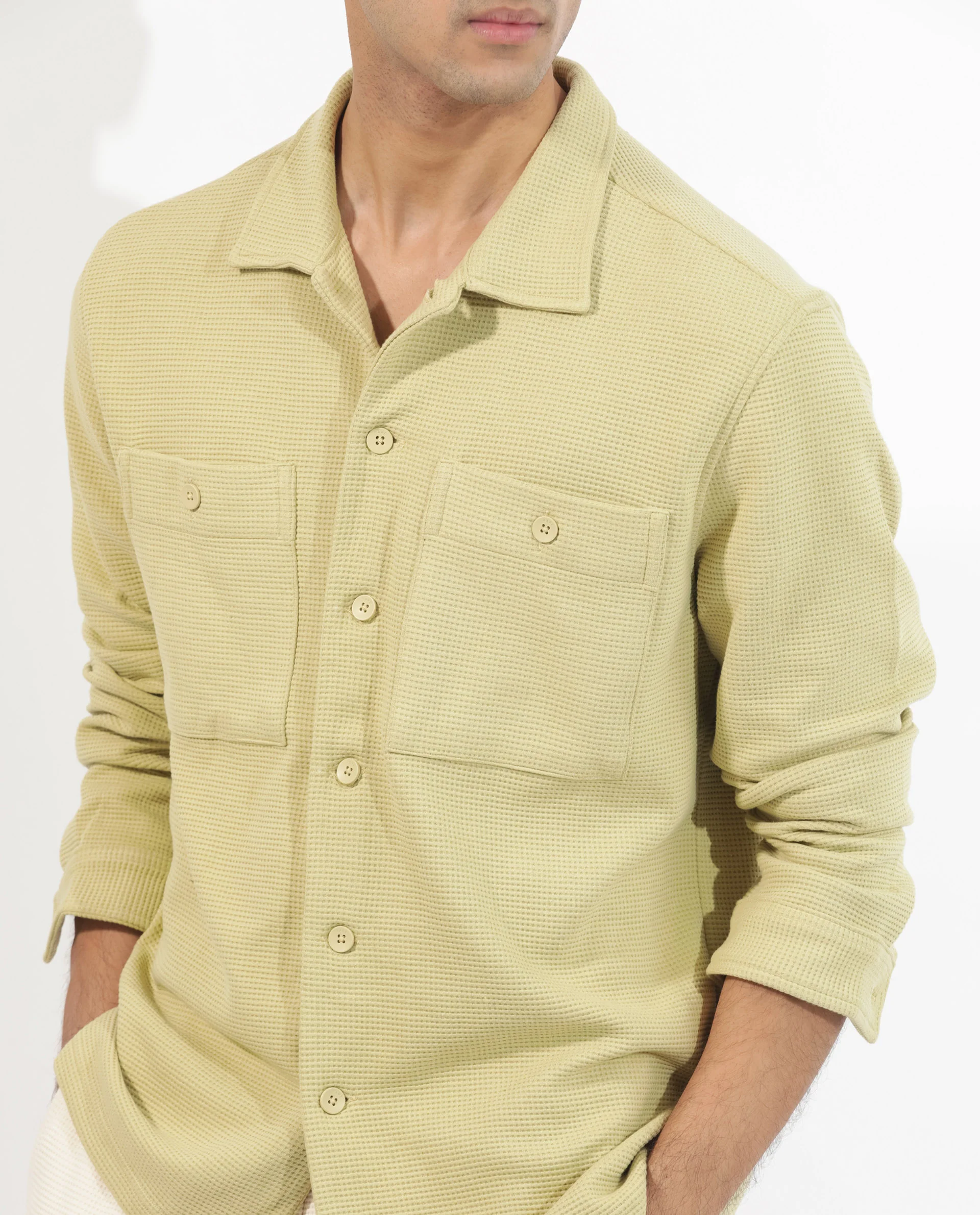 Rare Rabbit Men's Elric Pastel Green Cotton Textured Regular Fit Full Sleeve Spread Collar Jacket - Image 6