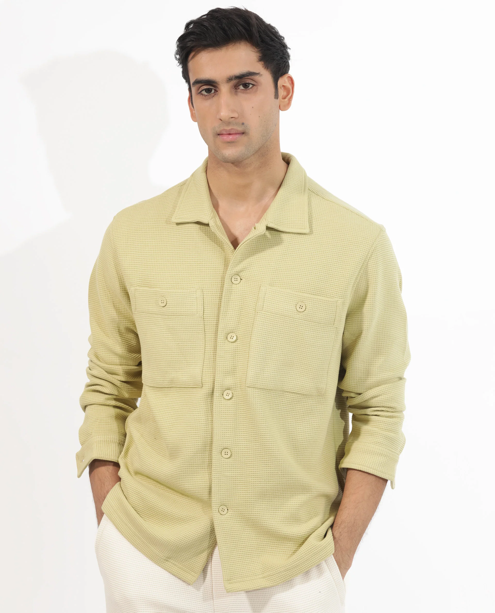 Rare Rabbit Men's Elric Pastel Green Cotton Textured Regular Fit Full Sleeve Spread Collar Jacket - Image 8
