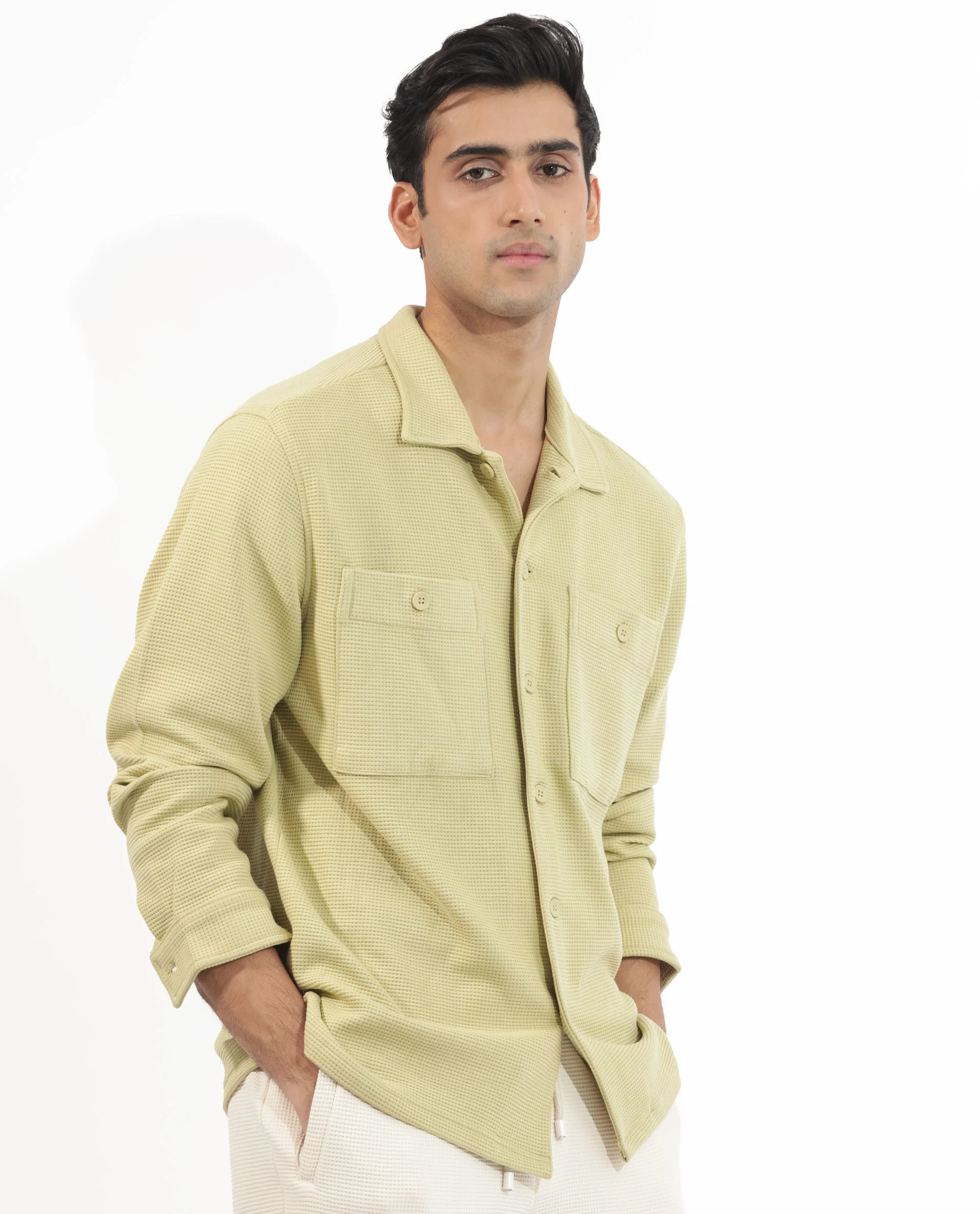 Rare Rabbit Men's Elric Pastel Green Cotton Textured Regular Fit Full Sleeve Spread Collar Jacket - Image 9