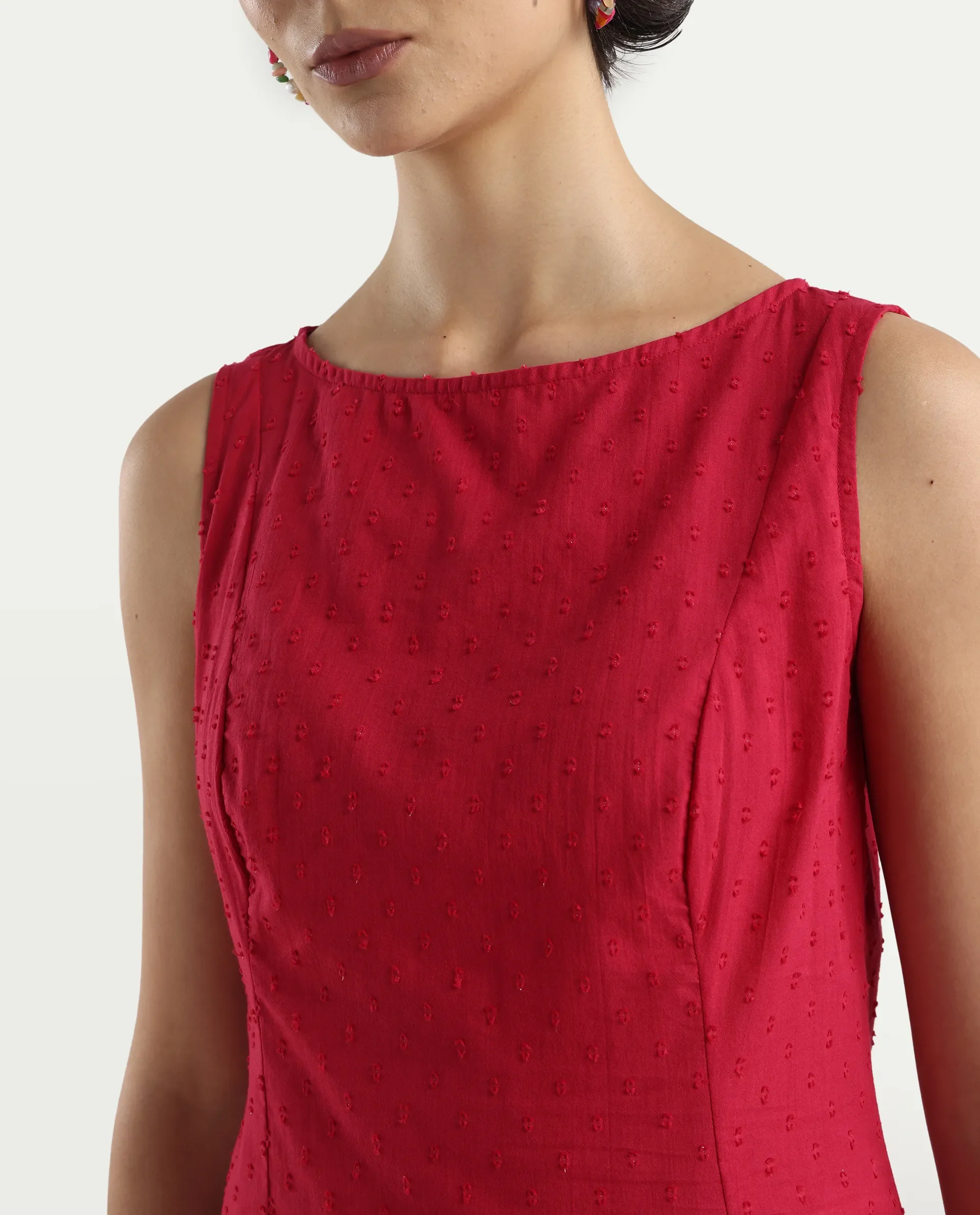 Rareism Women's Elsha Red Cotton Blend Boat Neck Regular Fit Plain Top - Image 4