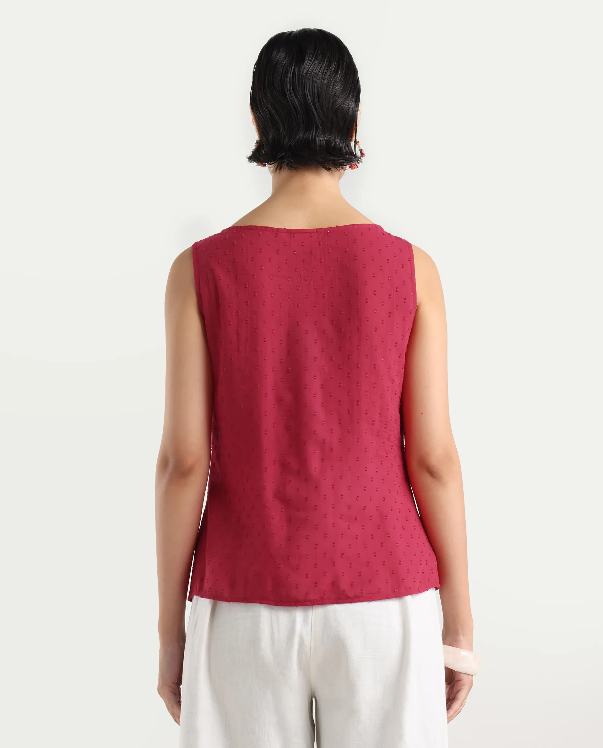 Rareism Women's Elsha Red Cotton Blend Boat Neck Regular Fit Plain Top - Image 7