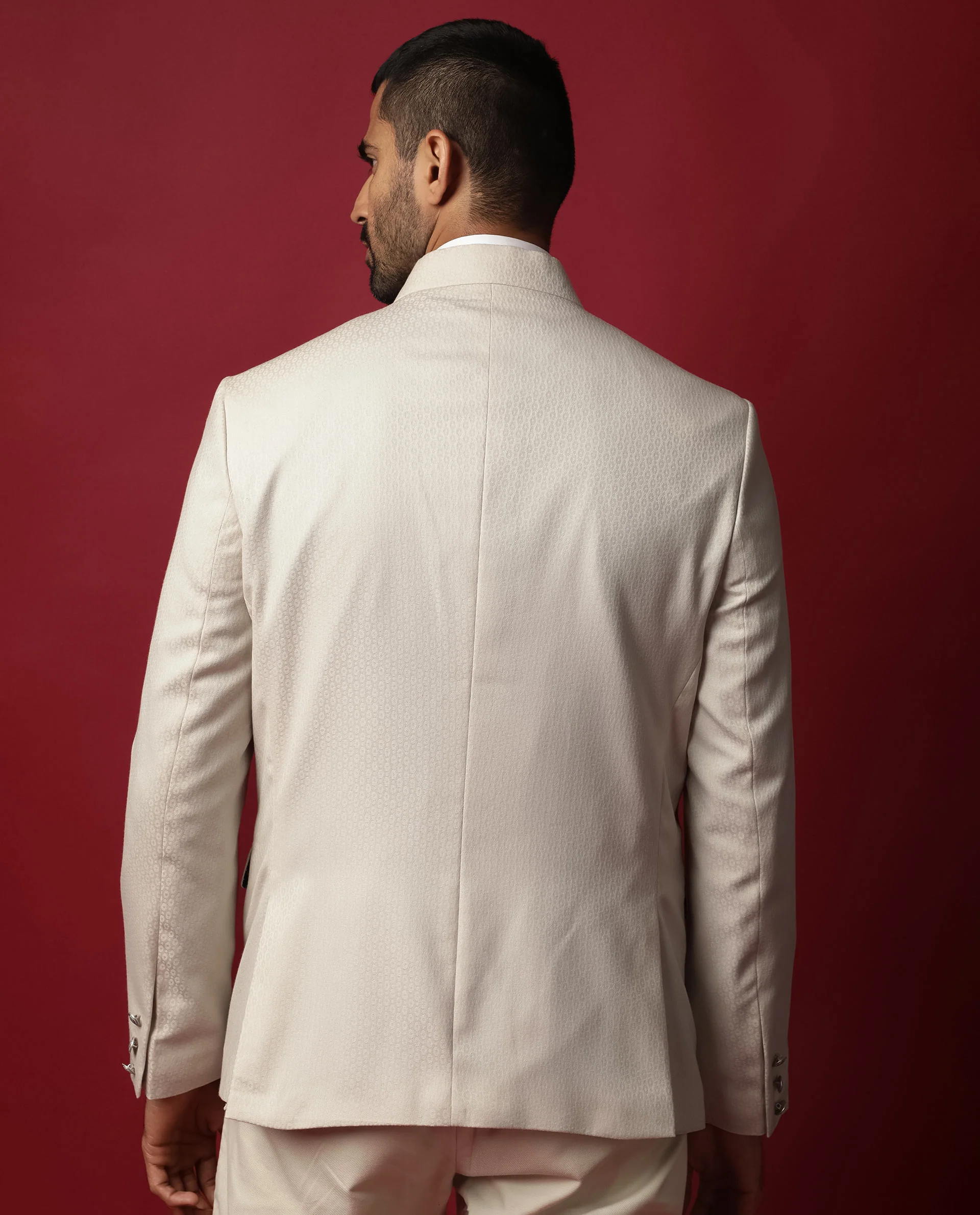 Rare Rabbit Men's Elsie Beige Polyester Jacquard Tailored Fit Full Sleeve Mandarin Collar Bandhgala Jodhpuri - Image 10