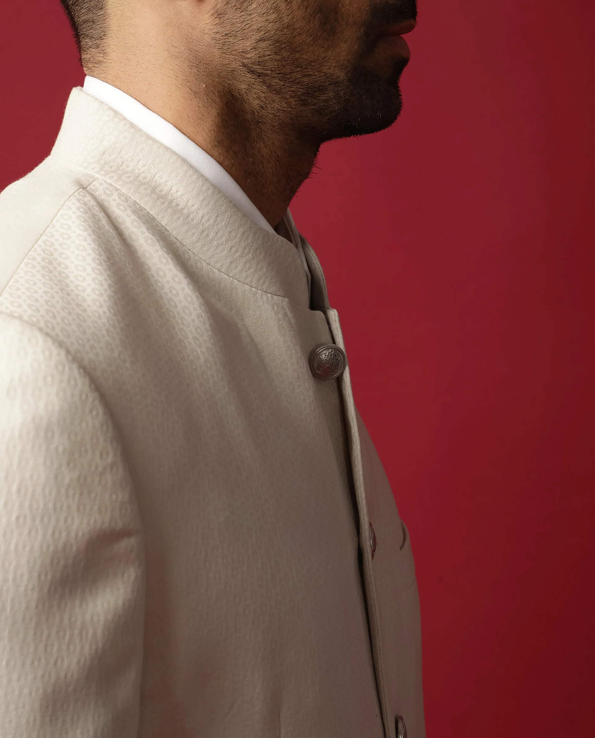 Rare Rabbit Men's Elsie Beige Polyester Jacquard Tailored Fit Full Sleeve Mandarin Collar Bandhgala Jodhpuri - Image 8