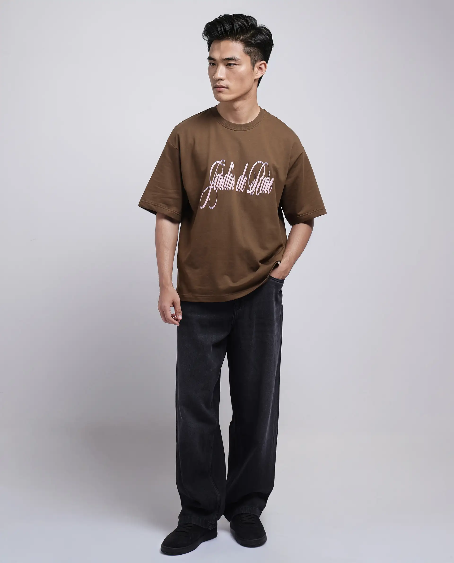 Rare Rabbit Men's Elton Brown Cotton Hd Print Oversized Fit Half Sleeve Crew Neck T-Shirt - Image 2