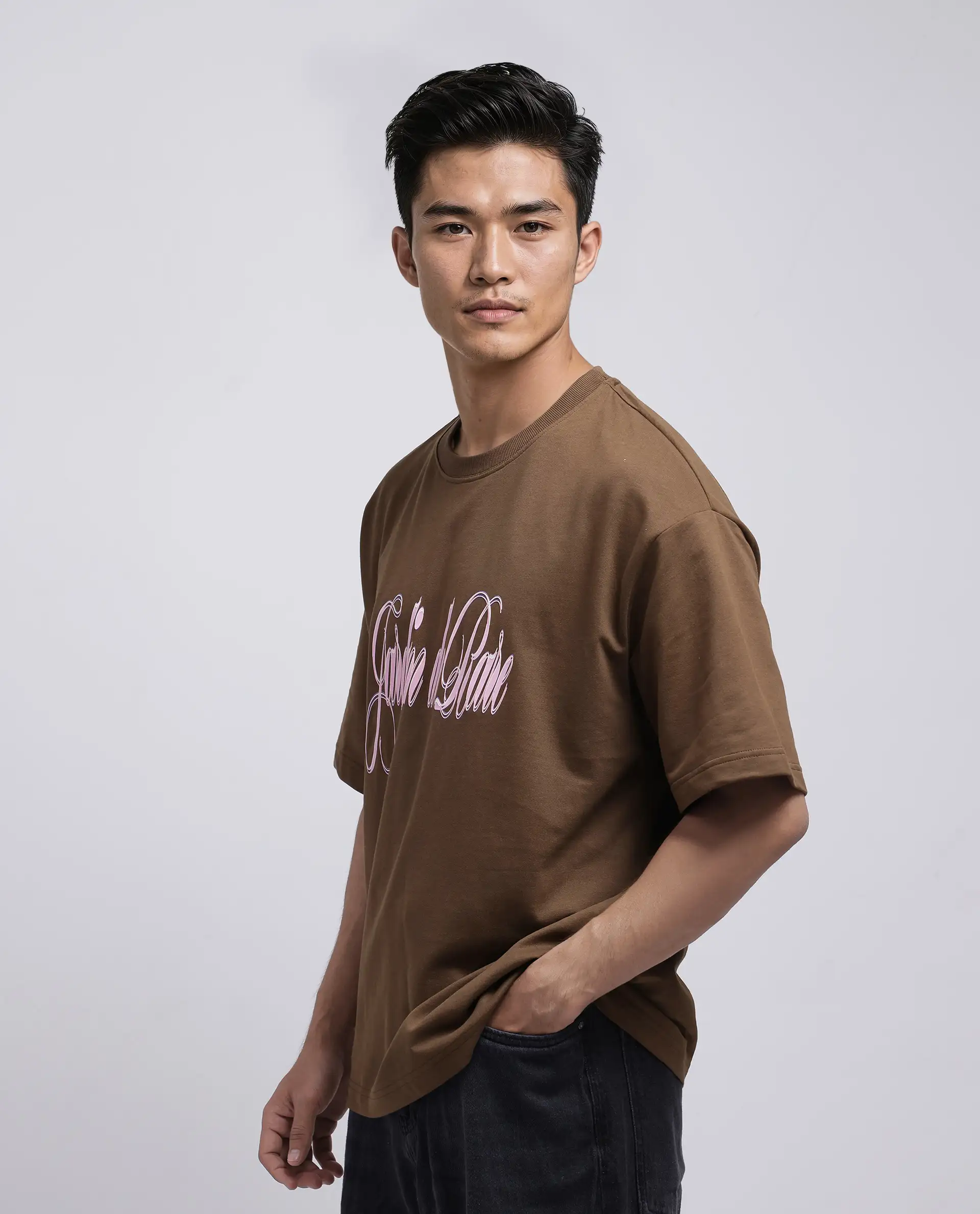 Rare Rabbit Men's Elton Brown Cotton Hd Print Oversized Fit Half Sleeve Crew Neck T-Shirt - Image 6