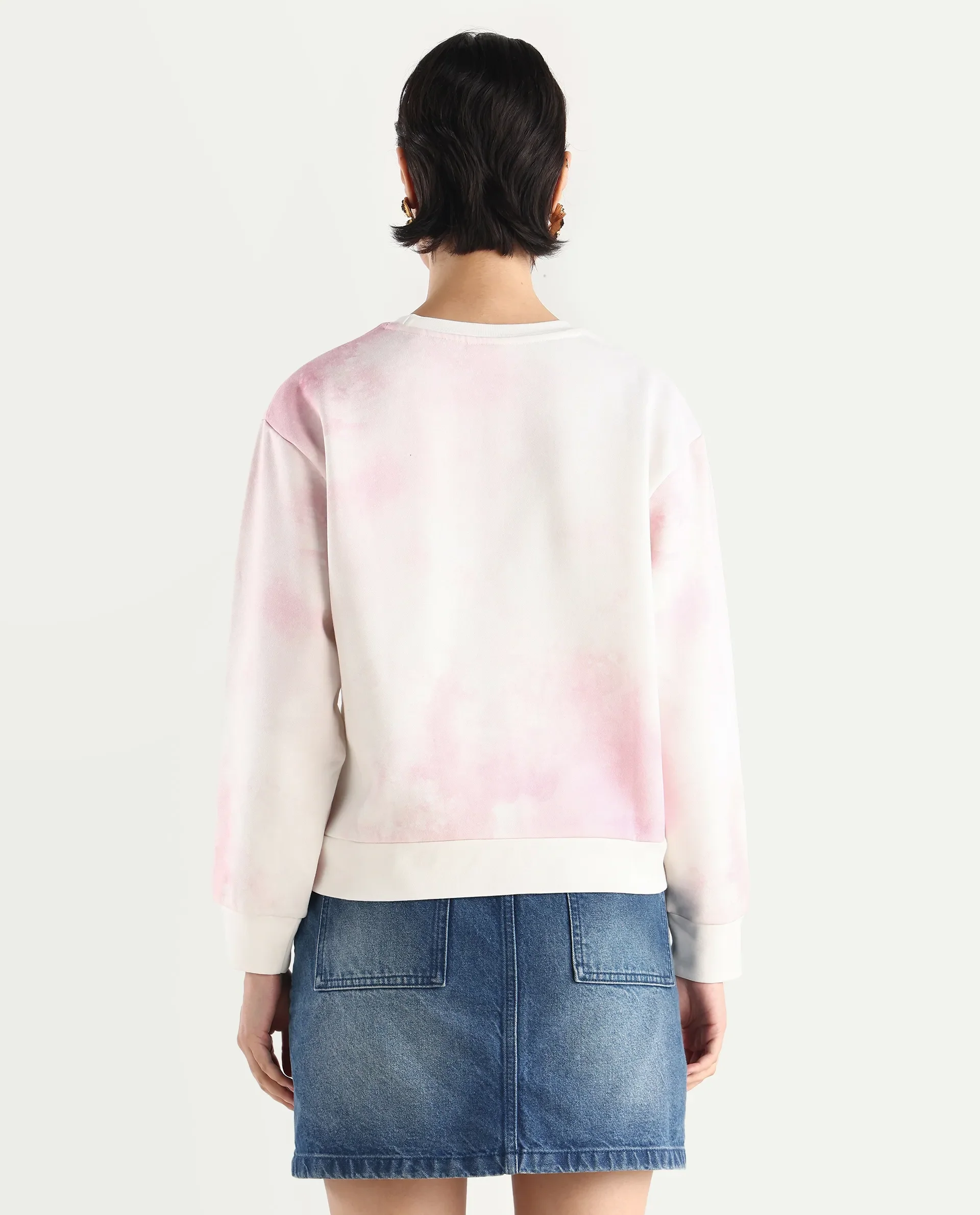 Rareism Women's Elvis Off White Cotton Blend Crew Neck Ombre Relaxed Fit Sweatshirt - Image 9