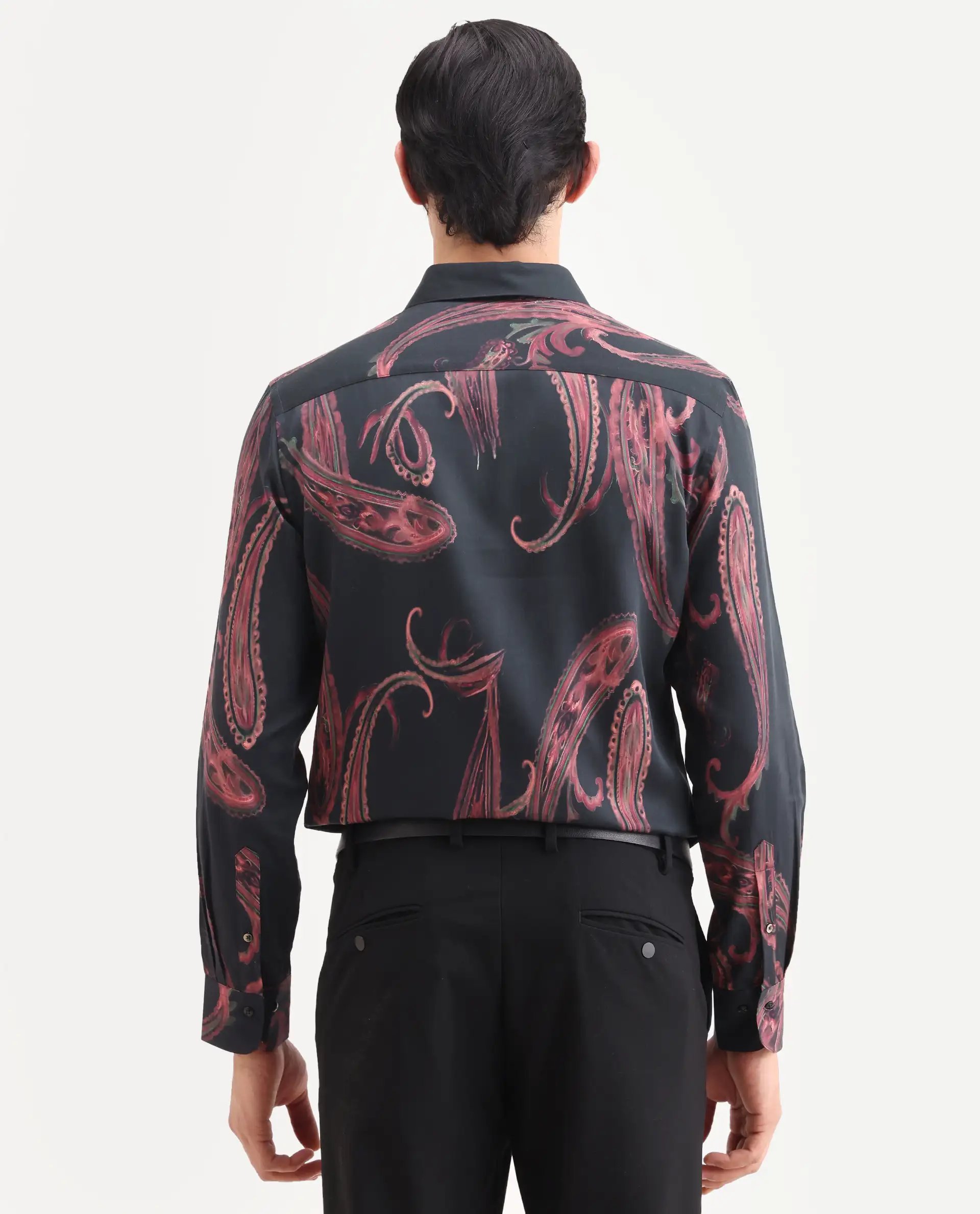 Rare Rabbit Men's Elvo Black Cotton Blend Fabric Full Sleeve Spread Collar Regular Fit Paisley Print Shirt - Image 7