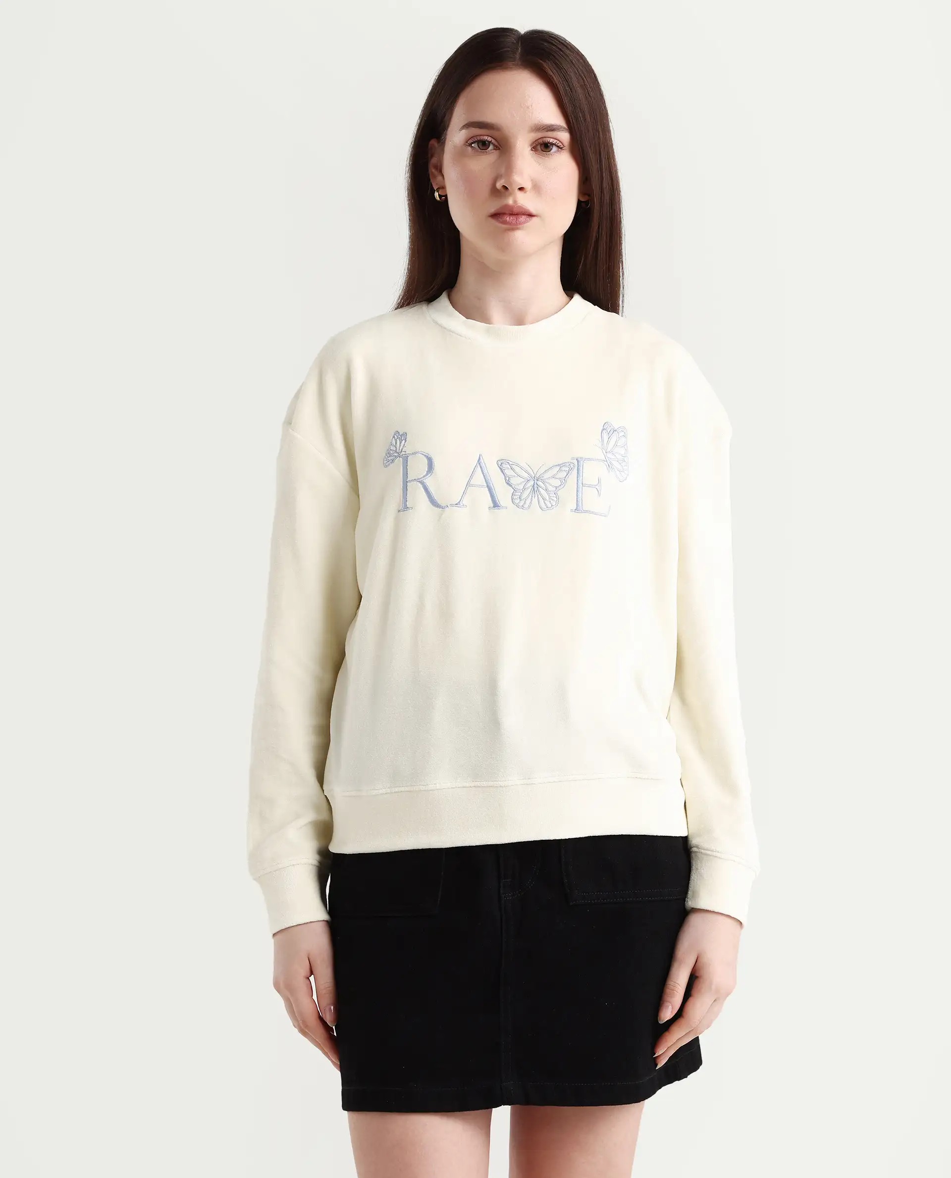Rareism Women's Elwes Beige Polyester Blend Crew Neck Graphic Print Regular Fit Sweatshirt - Image 2