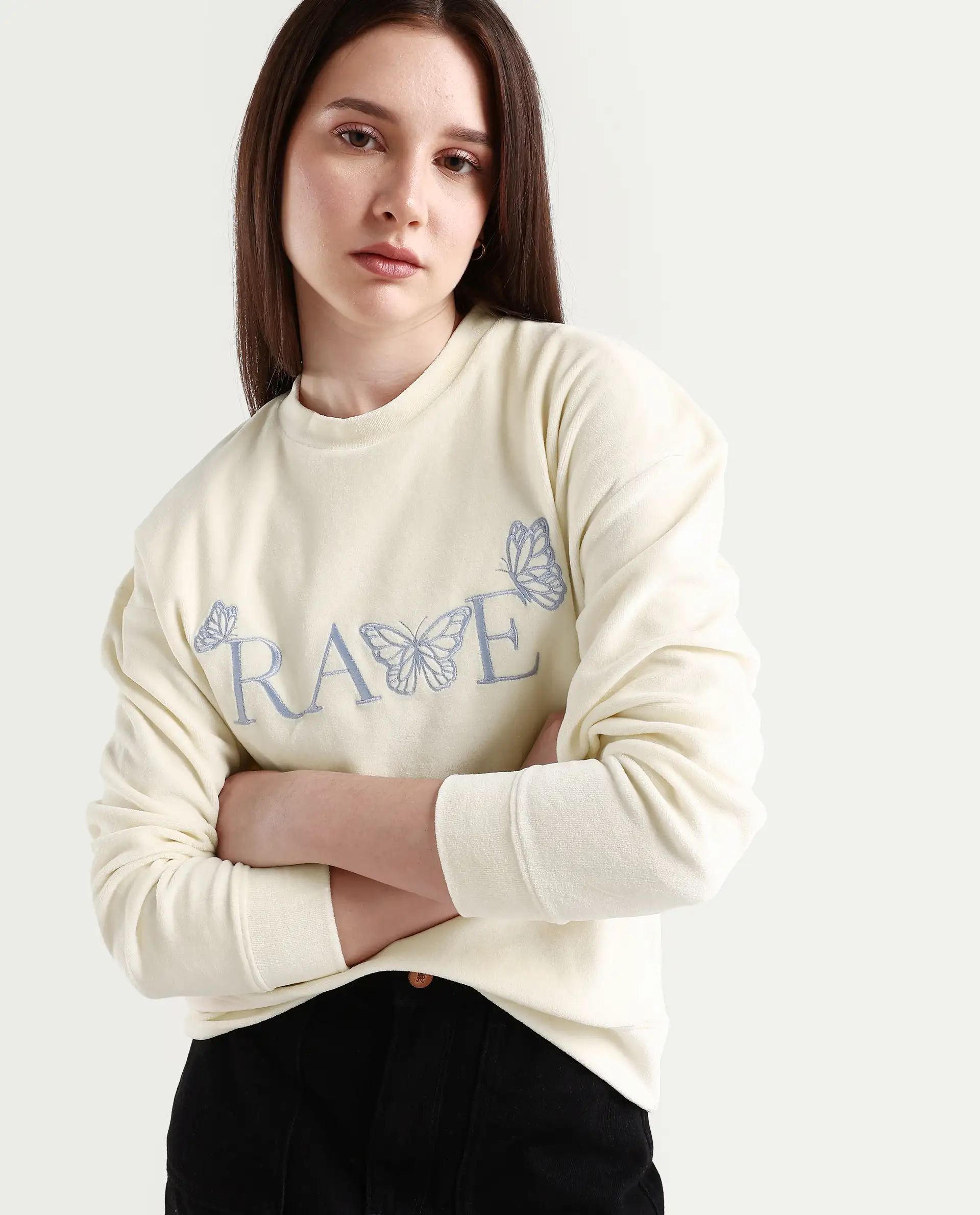 Rareism Women's Elwes Beige Polyester Blend Crew Neck Graphic Print Regular Fit Sweatshirt - Image 3