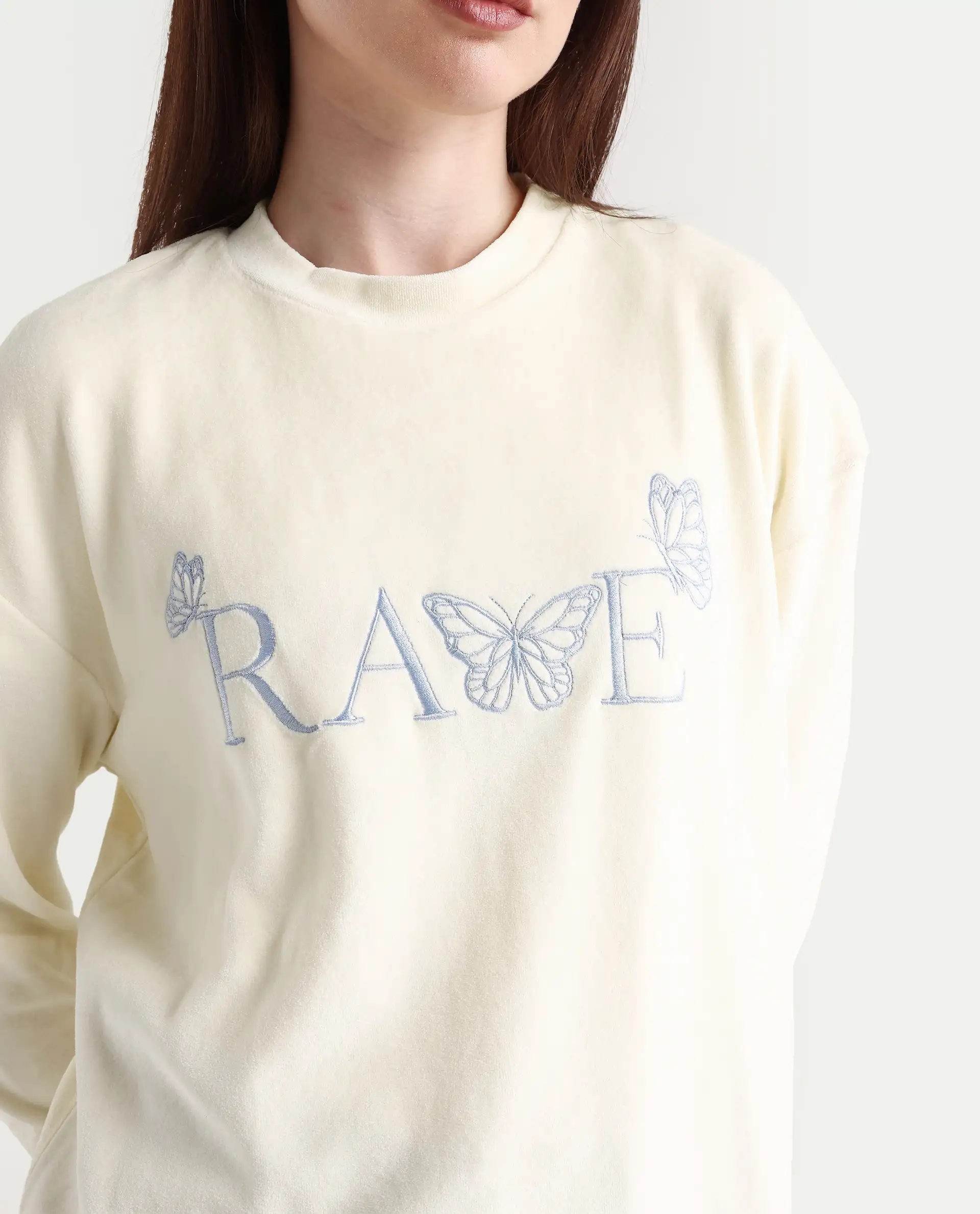 Rareism Women's Elwes Beige Polyester Blend Crew Neck Graphic Print Regular Fit Sweatshirt - Image 4
