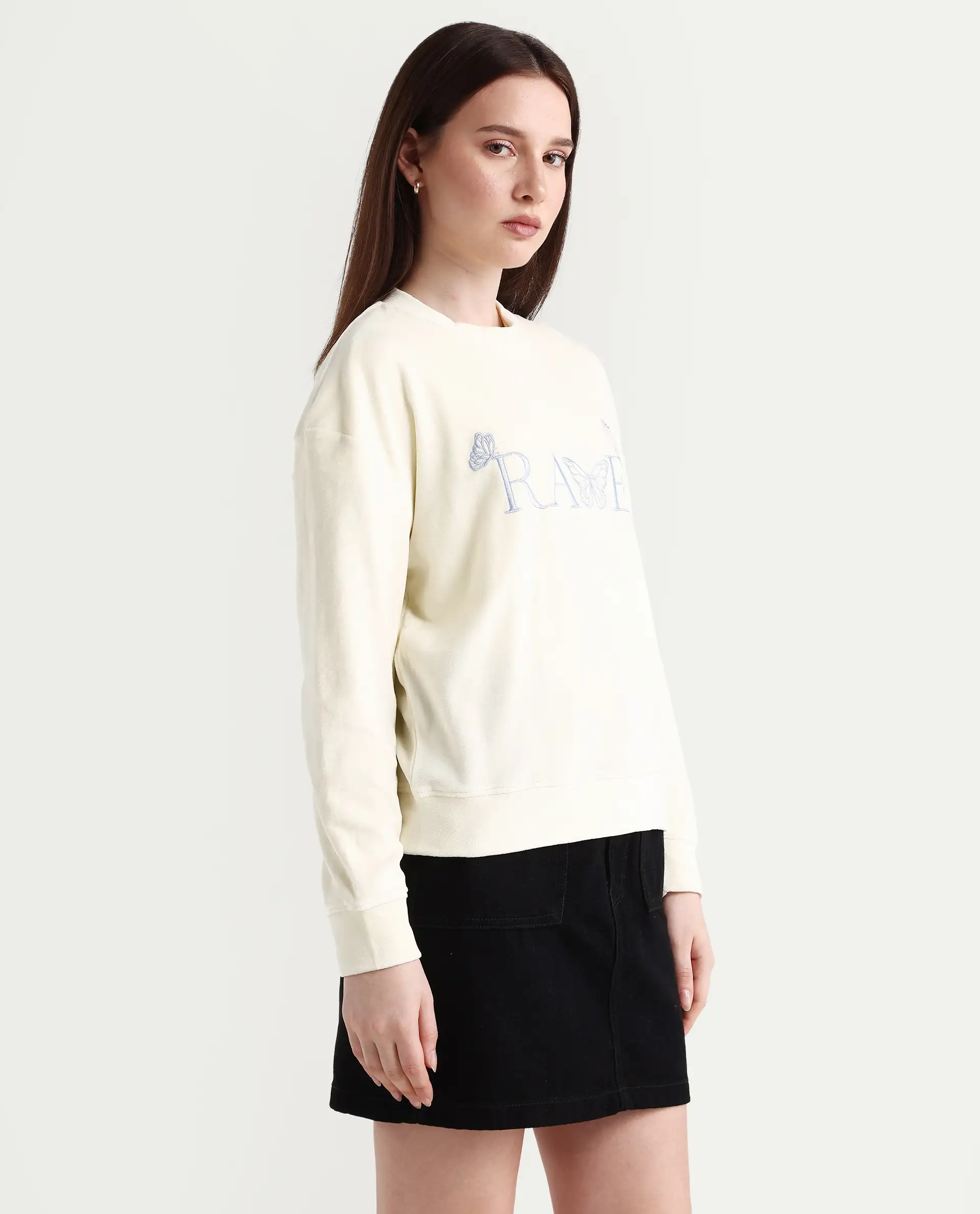 Rareism Women's Elwes Beige Polyester Blend Crew Neck Graphic Print Regular Fit Sweatshirt - Image 5